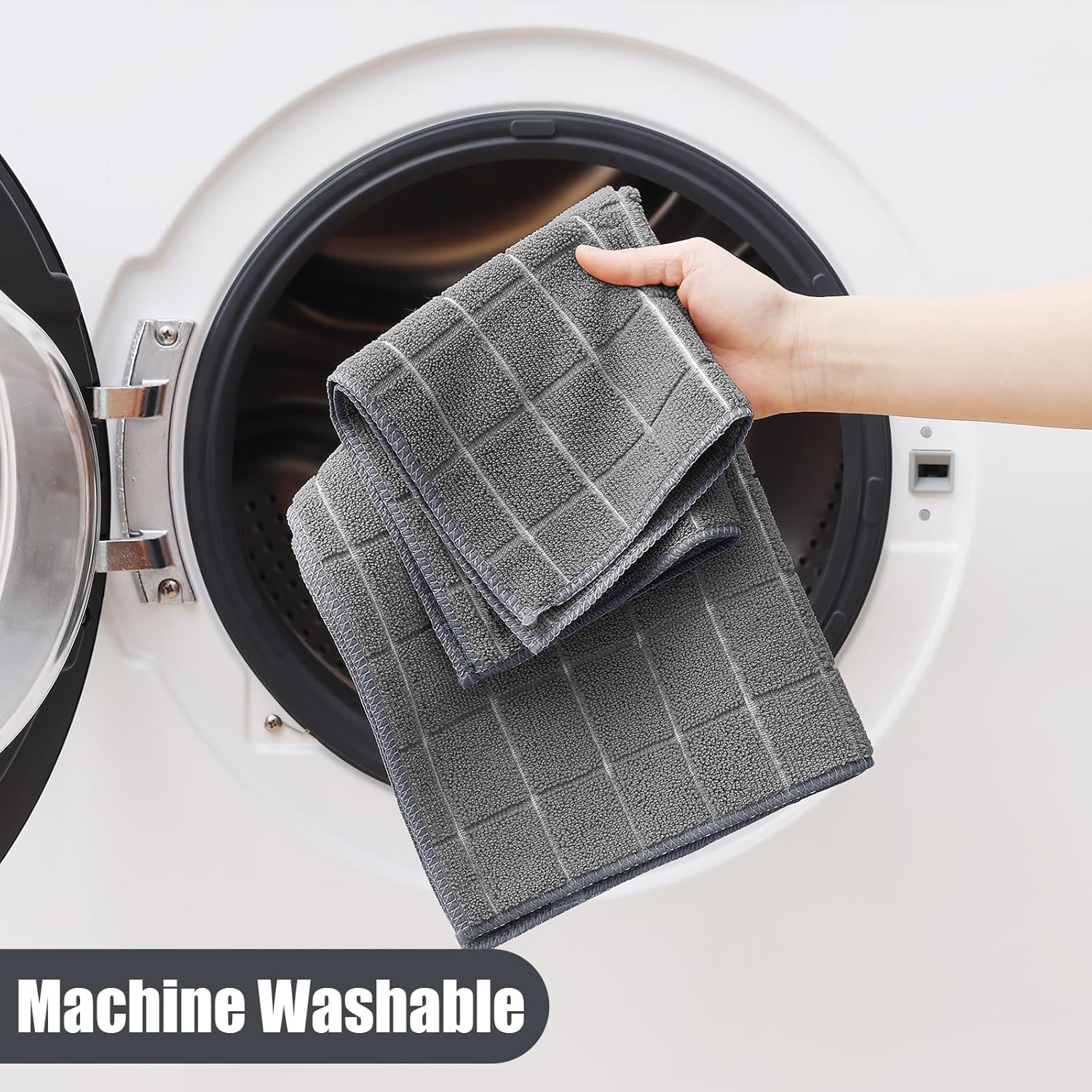 Homaxy Microfiber Kitchen Towels and Dishcloths Set, 12 Pack Soft and Absorbent Dish Hand Towels Bulk, 28 x 16 Inch & 12 x 12 Inch Quick Drying Rags for Washing Dishes, Grey - Image 7