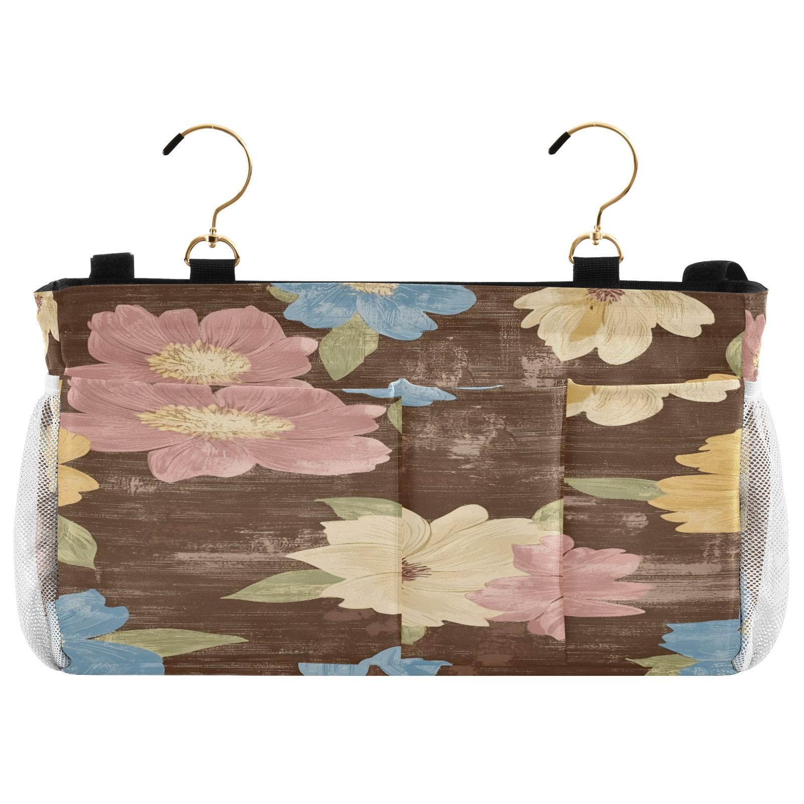 BOESI Doodle Colorful Flower Pattern Bedside Storage Hanging Bag, Hanging Storage Basket, Suitable for Storing Cell Phones, Water Bottles, Books