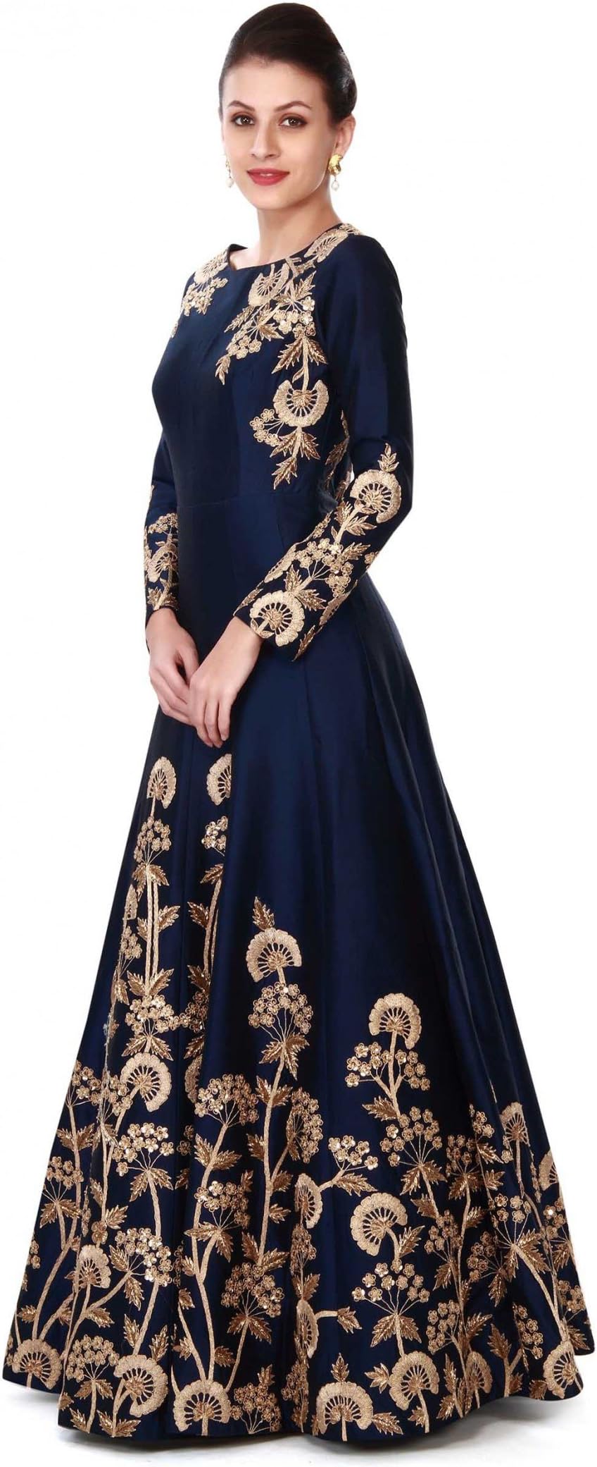 F4style Designer Blue Taffeta Silk Long Anarkali Suit (ER10756)