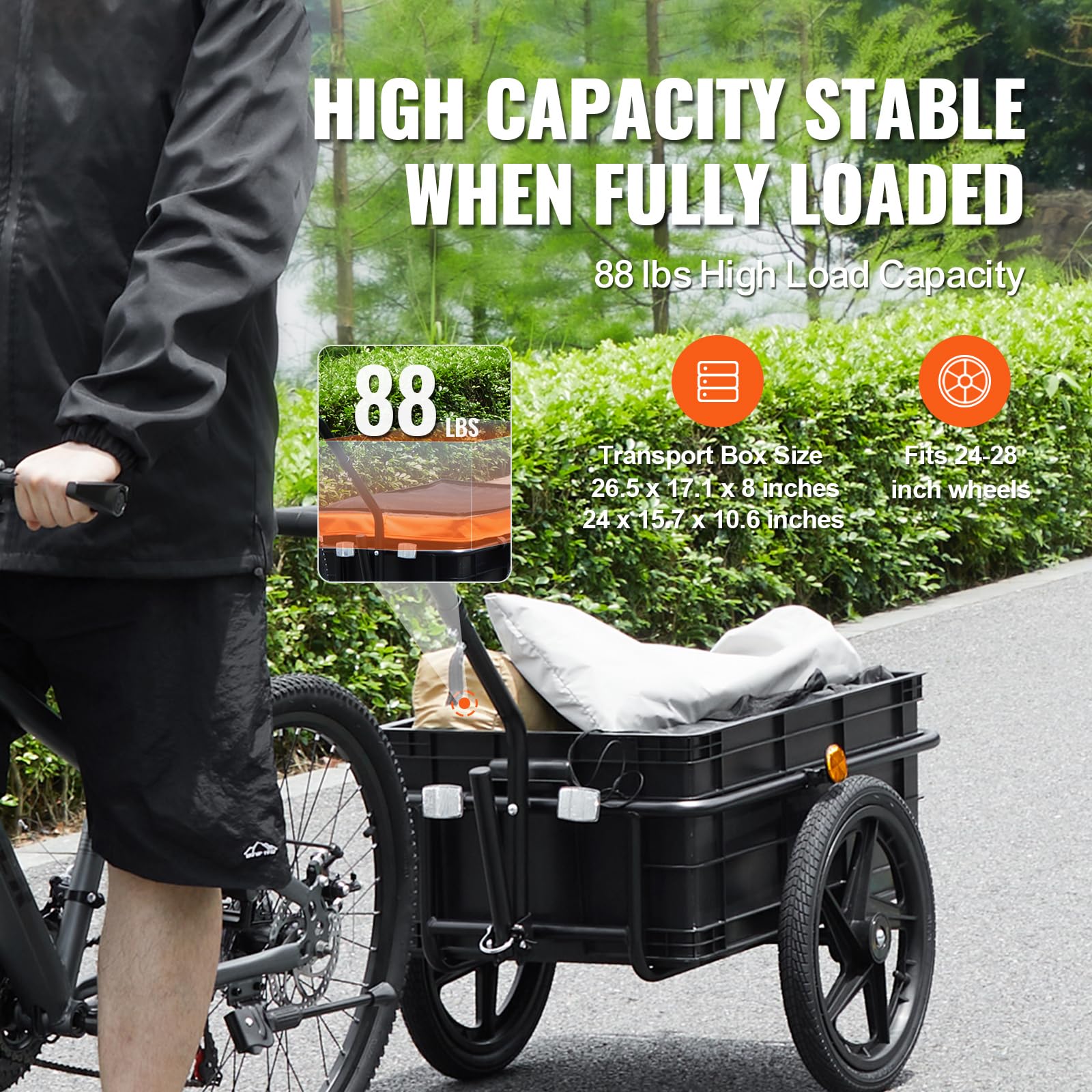 Happybuy Bike Cargo Trailer, 88 lbs Load Capacity. Heavy-Duty Bicycle Wagon Cart. Foldable for Compact Storage. Comes with Universal Hitch & Waterproof Cover. Features 16