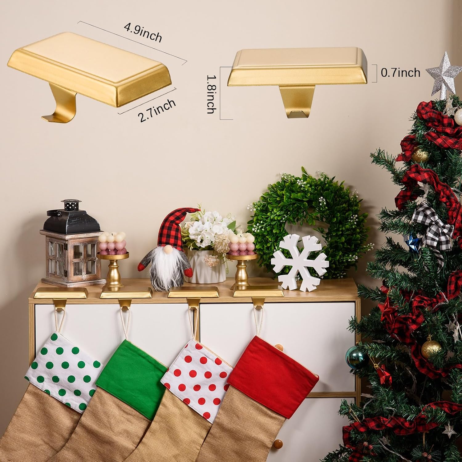 6 Pack Christmas Stocking Holders Ornament Hooks Mantel Weighted Stocking Hangers Metal Hanging Hooks Heavy Duty Stocking Holders Bases for Mantel Fireplace Party Decoration (Gold, 6)