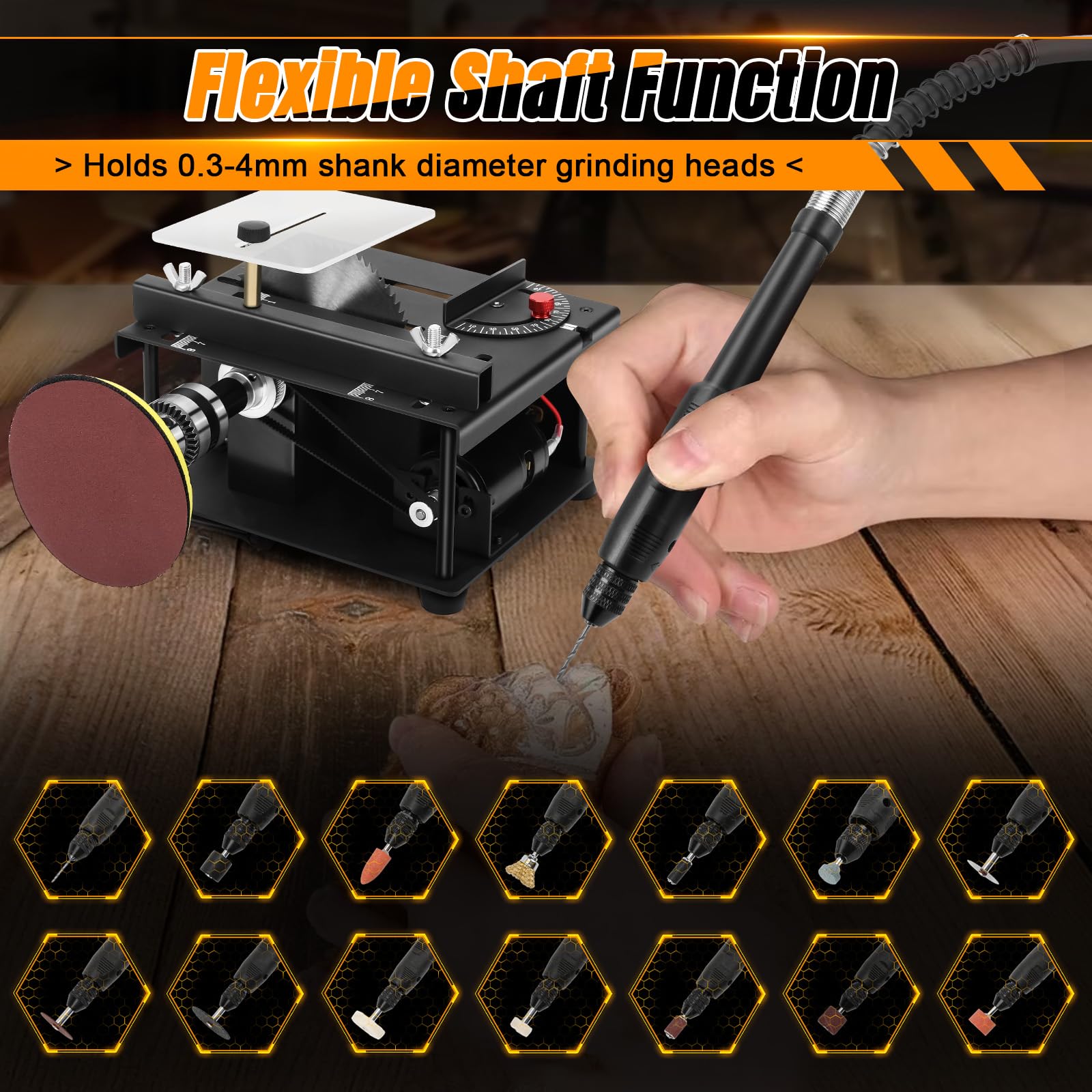 Mini Tischkreissäge, 100W Tragbare Kleine Desktop Elektrosäge, 7-Geschwindigkeit 30mm Schnitttief, Präzisions Hobby Tischsäge mit Gürtelschleiften für Holz, Hobbyhandwerk, Holzbearbeitung