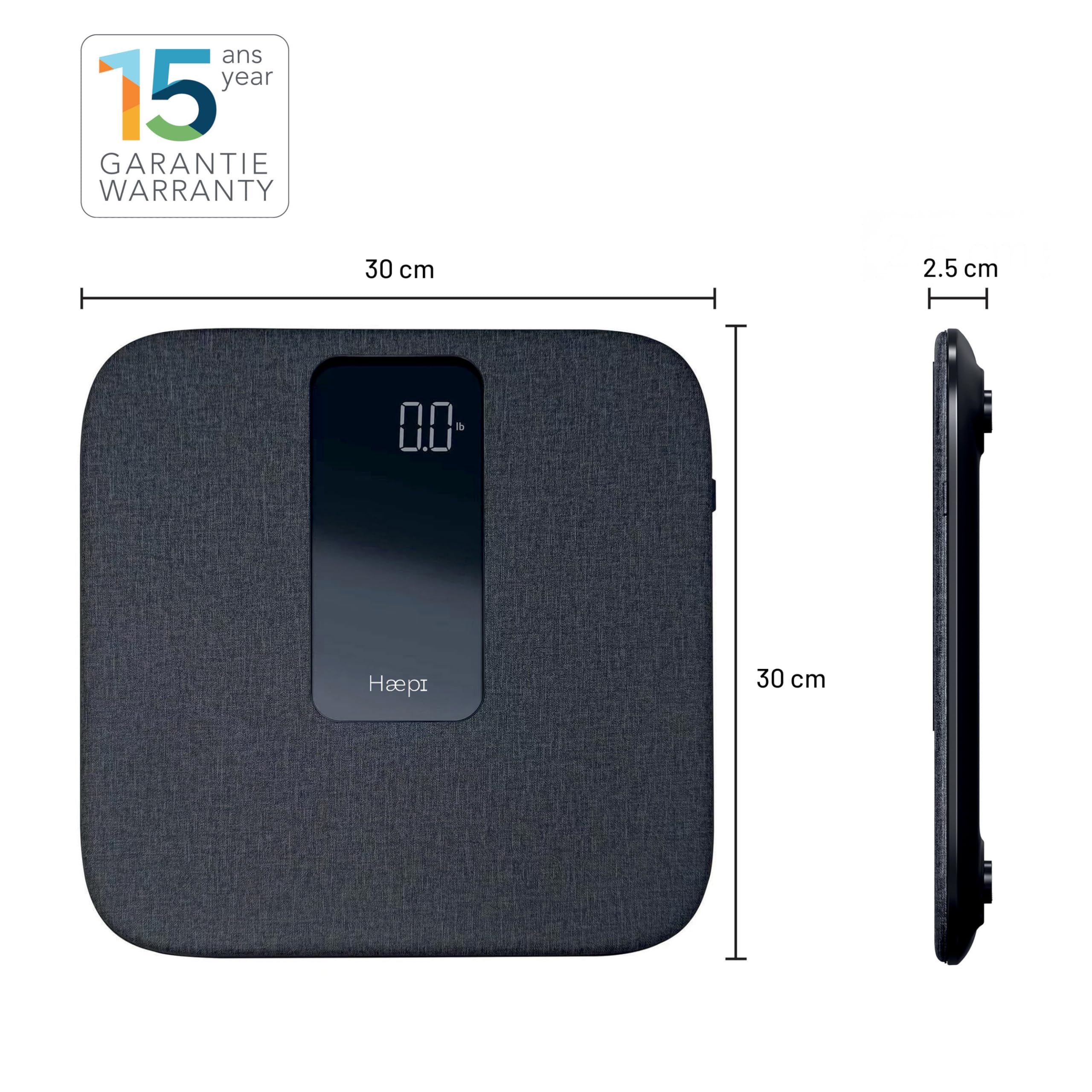 Haepi- Pèse Personnes Electronique En Lin Ultra-Doux Avec Grand Plateau, Grand Ecran- Surface En Lin Très Douce- Design Et Précis- Capacité Maximale De 180kg- Piles Incluses- Garantie 15 Ans