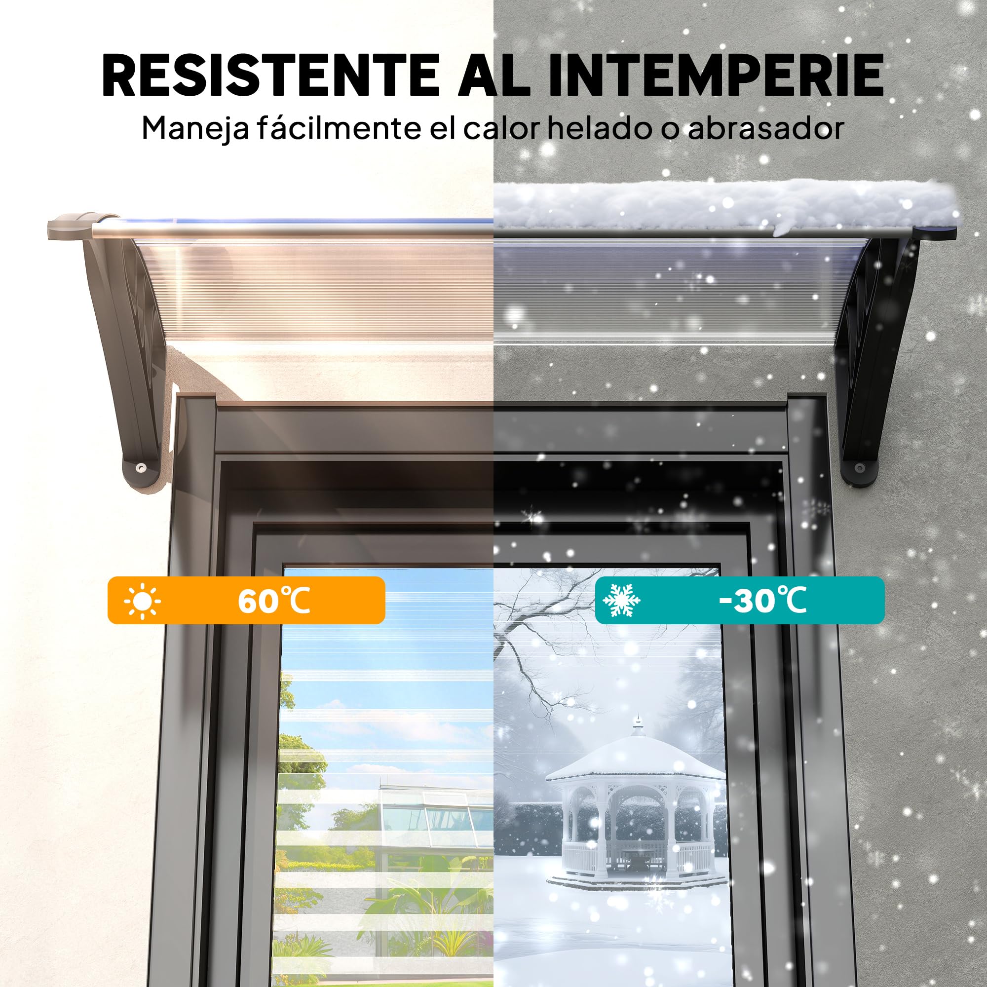 Outsunny Marquesinas Exterior para Puertas y Ventanas 75x100 cm Tejadillo de Protección contra Sol y Lluvia con Soporte de Aleación de Aluminio Transparente