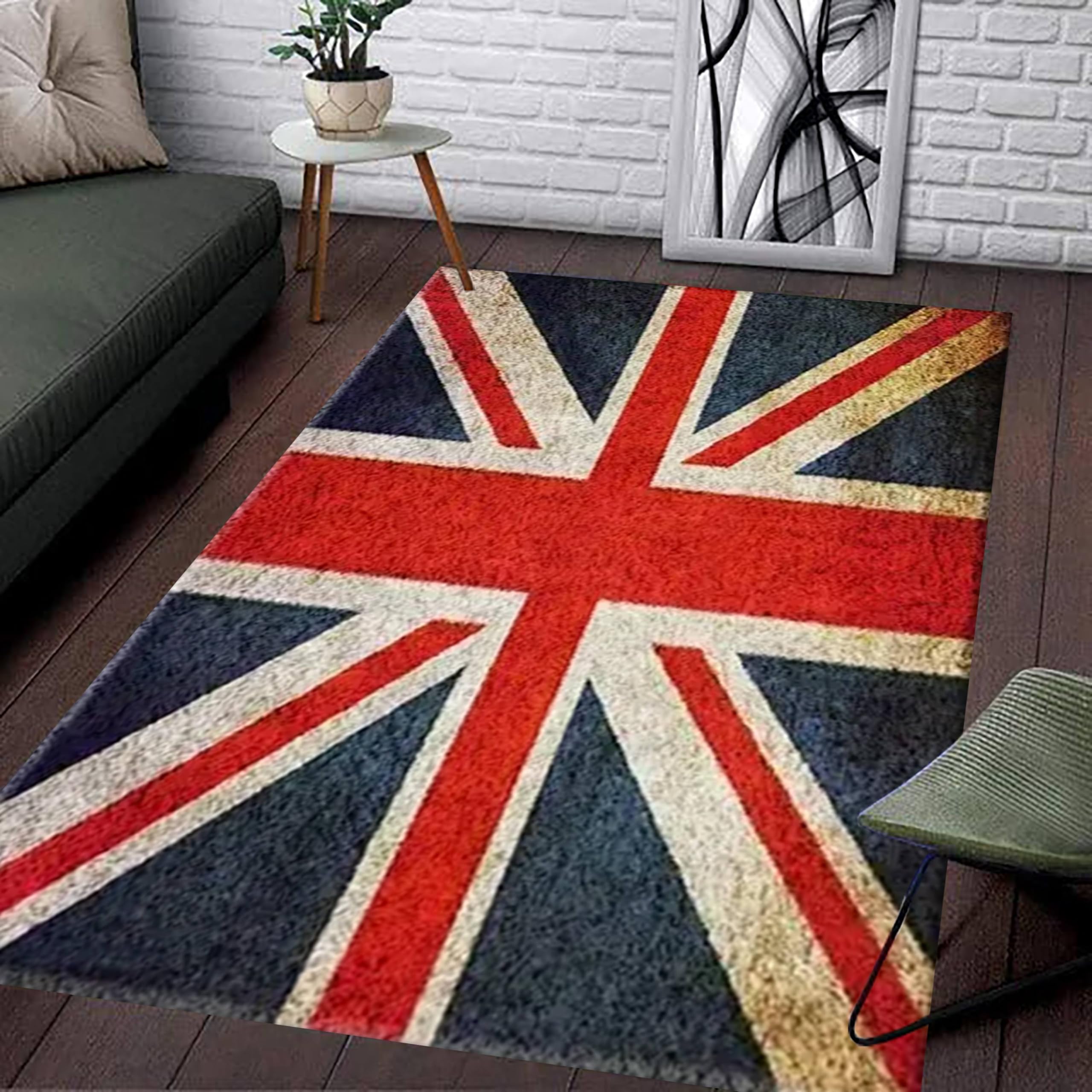 USHIRUG Flag Rug for Living Room,160x200cm, Vintage Union Jack Distressed Red Blue Print Carpet, Soft Durable Easy to Clean Non-Slip Rugs, Washable Non-Shedding Non-Fading Rugs Mat for Bedroom