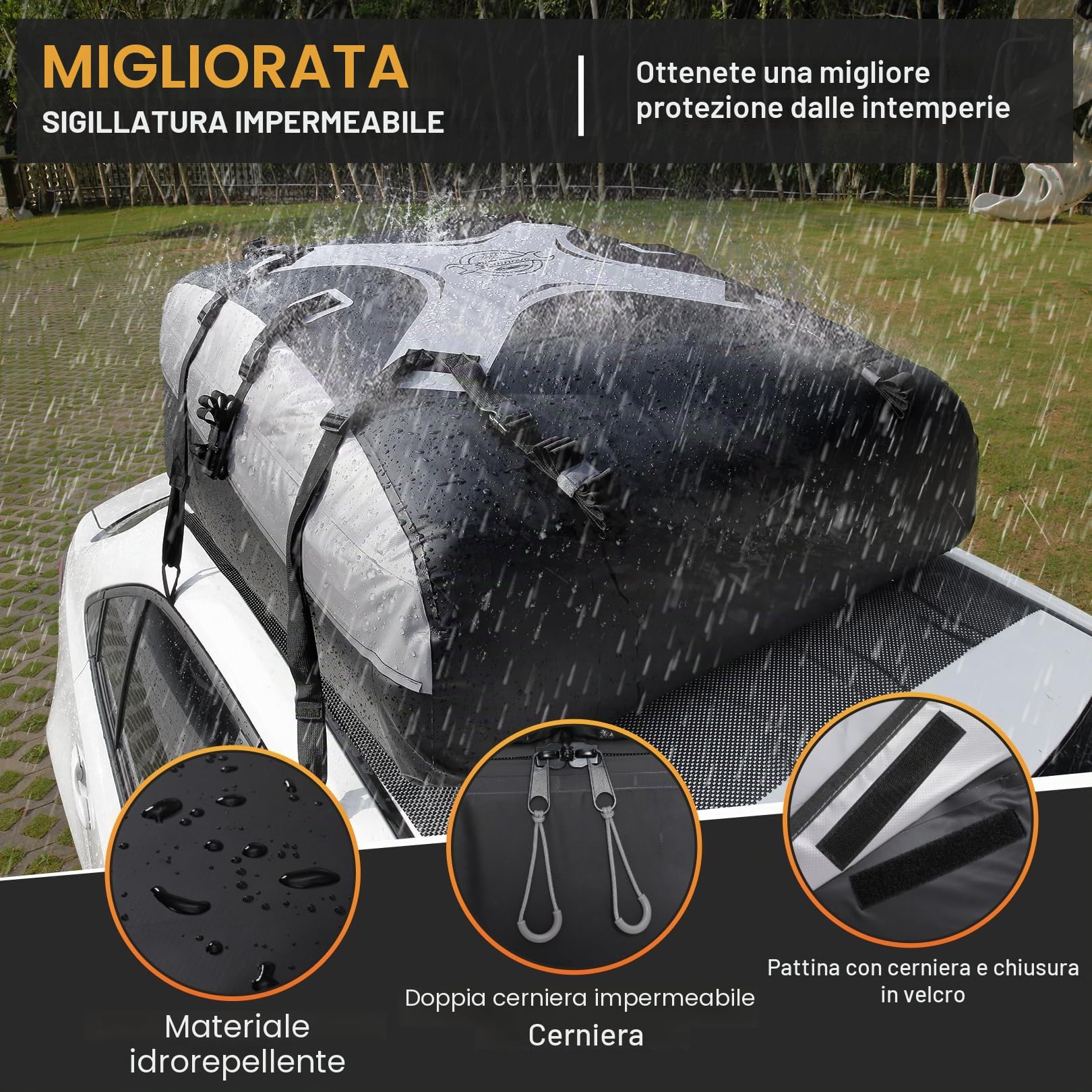 Sailnovo Box Tetto Auto Box Portapacchi per Auto 580L Borsa da Trasporto Impermeabile inclusi tappetino antiscivolo 6 ganci di sicurezza, e custodia per auto con o senza portapacchi (Grigio-Nero)
