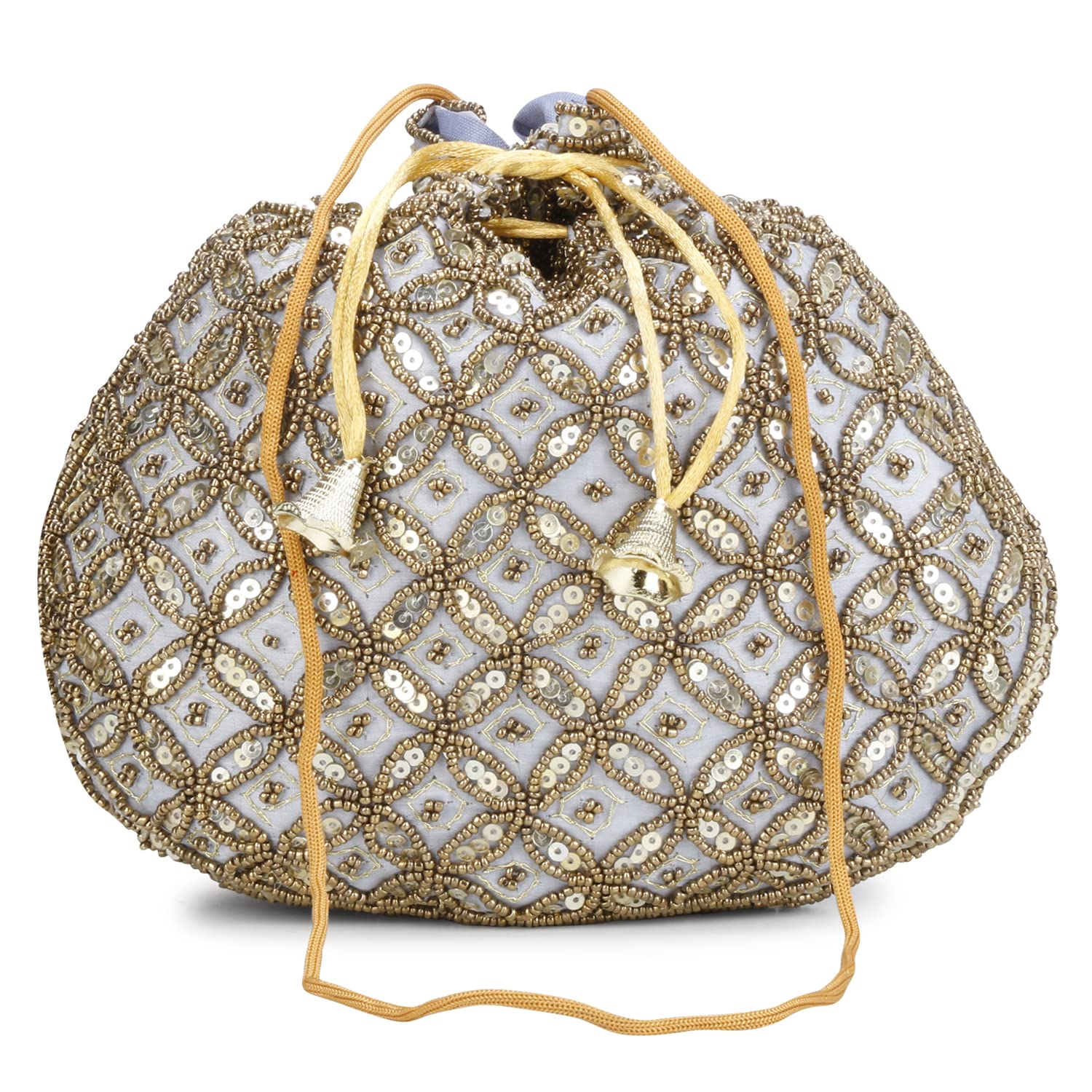 Shanvi handicraft FASHIONS Rajasthani Style Royal Clutch Silk Batwa Wristlets Ethnic Potli For Womens Zari Work Potli Bridal Potli (Grey) (B09STV9NWL) Amazon Price History, Amazon Price Tracker