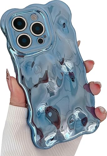 Miniatura 10 de Funda compatible con iPhone 15, diseño de burbujas onduladas 3D, color plateado, cromado, suave, brillante, cámara, a prueba de golpes, para mujeres