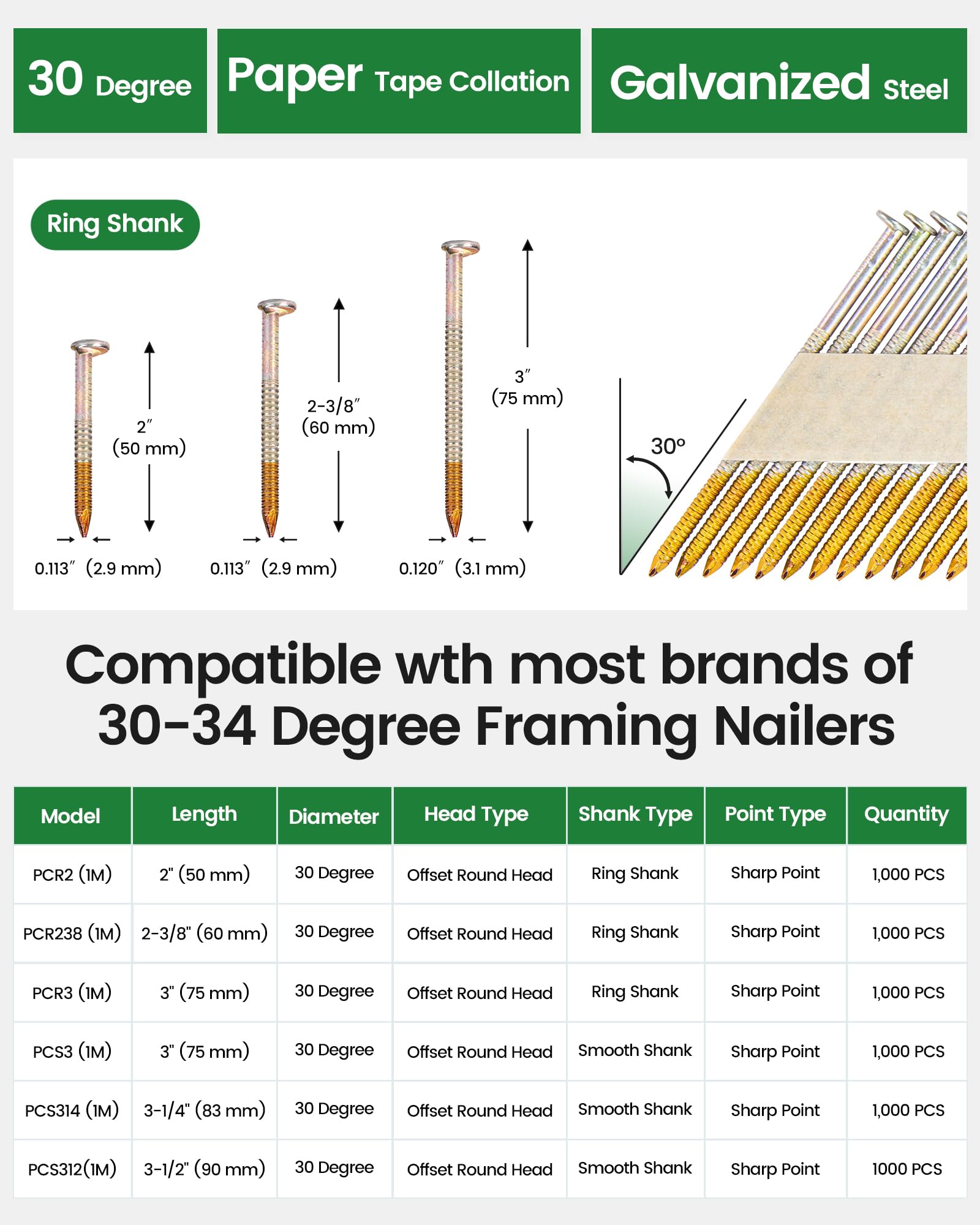 30 Degree Framing Nails - 1000 PCS -2 30 Degree Framing Nails - 1000 PCS -2