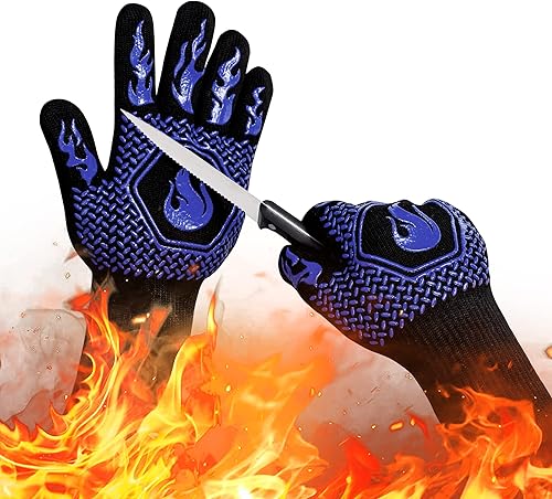 Guantes para barbacoa a prueba de fuego, guantes resistentes al calor de 1472 F a los cortes, guantes de horno de silicona antideslizantes, guantes