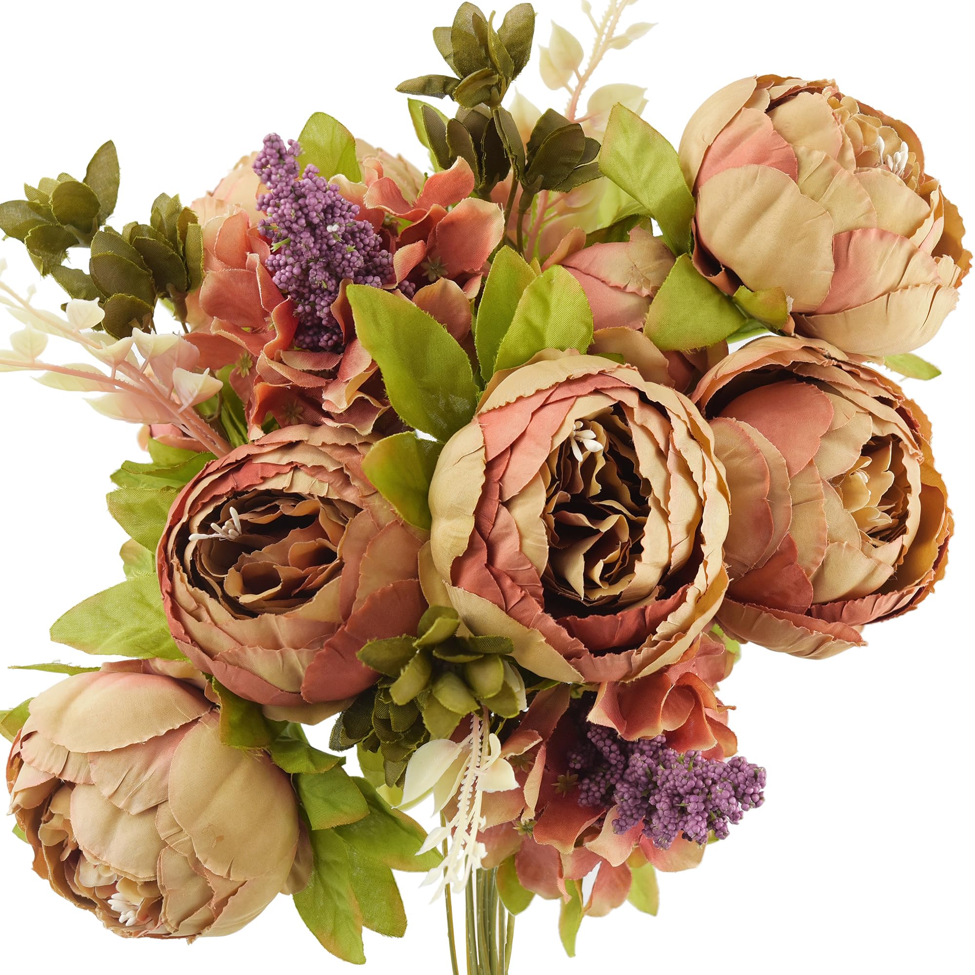 Fiveseasonstuff Brown Vintage Artificial Flowers Peony And Hydrangeas | Wedding, Bridal, Home, Office Décor (1 Bouquet)