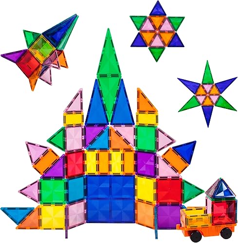 PicassoTiles Combo de azulejos magnéticos de ladrillo + 80 piezas de azulejos de diamante + 2 piezas de automóvil, 353 piezas de figuras de acción