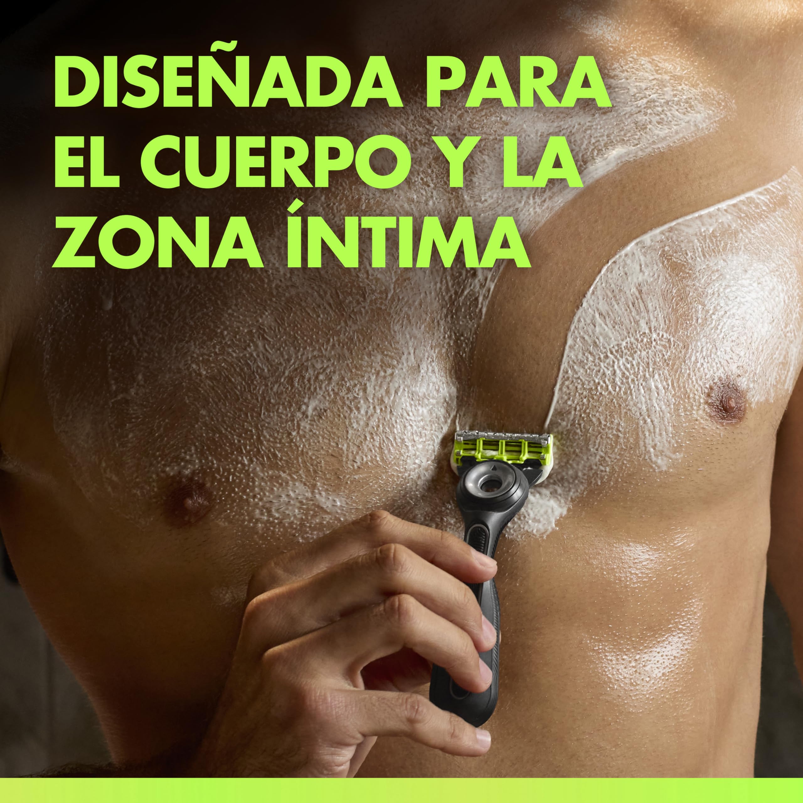 GilletteLabs Body + Intimate Maquinilla Corporal Hombre con 5 Recambios - Mango de Goma, Cuchillas con Barra Anti-vellos Encarnados Y Soporte Magnético, Depilación Íntima Y Afeitado Corporal Masculino