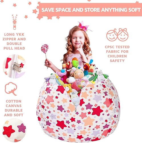 Miniatura 148 de WEKAPO - Puf con cremallera para guardar juguetes de peluche, hecho de lona de algodón de alta calidad, extragrande de 38 pulgadas, ideal para los