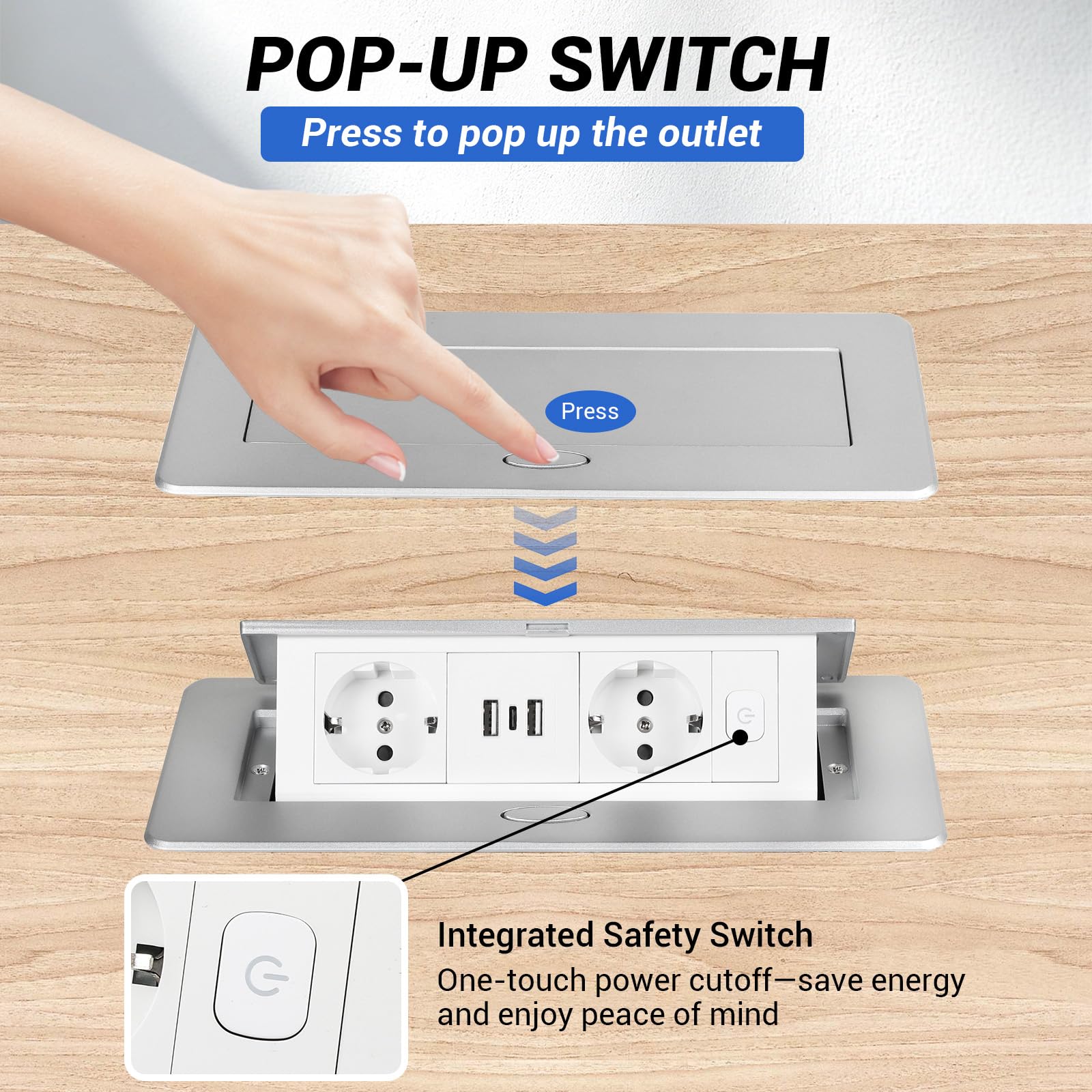 CPROSP 15 W Versenkbare Einbausteckdose mit 2 Steckdosen 3 USB PD+QC3.0