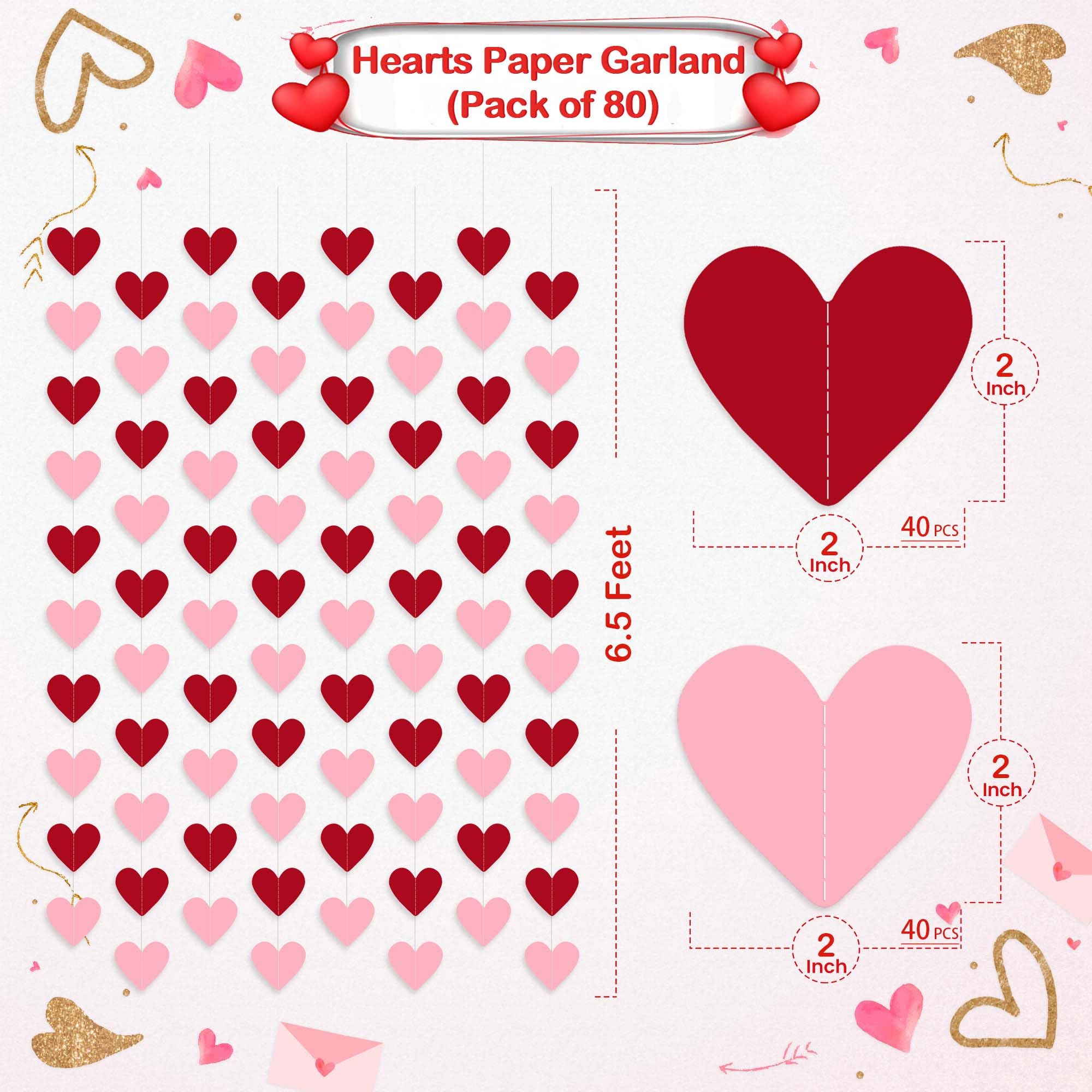 Guirnalda de corazón para el día de San Valentín, paquete de 8 guirnaldas colgantes en forma de corazón rojo y rosa para decoración del día de San Valentín, decoraciones del día de galentinas,