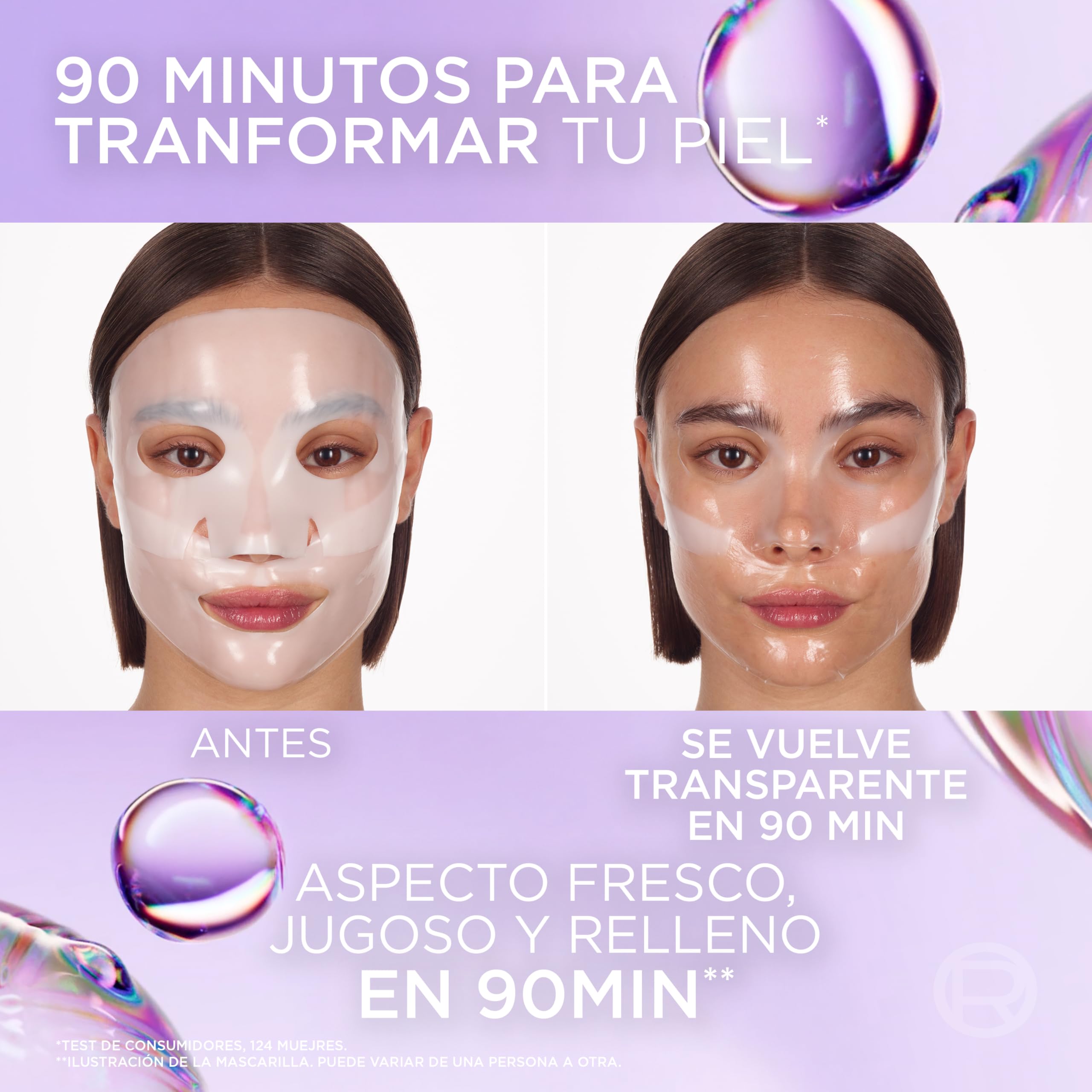 L'Oréal Paris Revitalift Filler Glass Skin Mascarilla Facial Hidrogel Iluminadora, Piel Jugosa y Radiante. Tratamiento rellenador, Ácido Hialurónico, Glicerina, Extracto Centella Asiática, Pack de 4 — view 5
