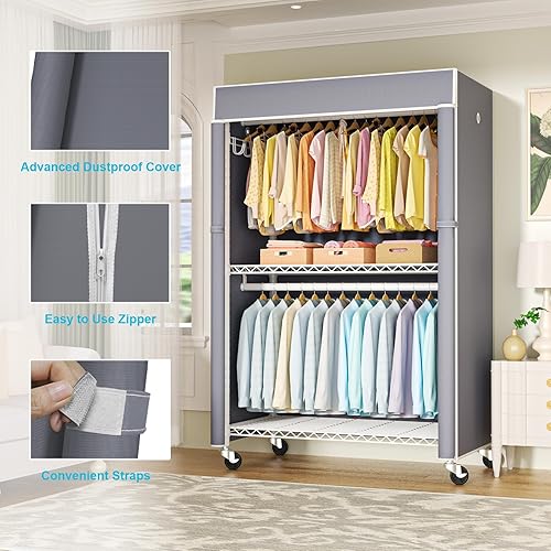 Miniatura 3 de FUTASSI Perchero blanco con cubierta gris, armarios con ruedas P1C Plus, perchero de metal para colgar ropa, armario de almacenamiento de ropa, 46
