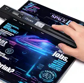 Scanner de documentos A4, scanner portátil de fotos com cartão de memória de 16 GB, mini scanners de recibos portáteis, conexão USB para computador, preto, LNKH09