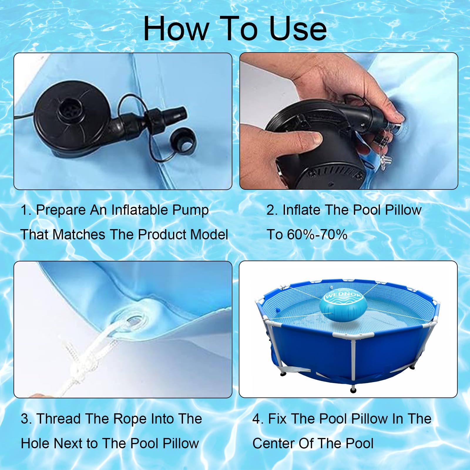 2 cojines de invierno para piscina, 1,2 m, resistentes al invierno, redondos, hinchables, con 2 cuerdas de 15 m, resistentes al frío, almohadillas para piscina para cubierta de piscina, lona de