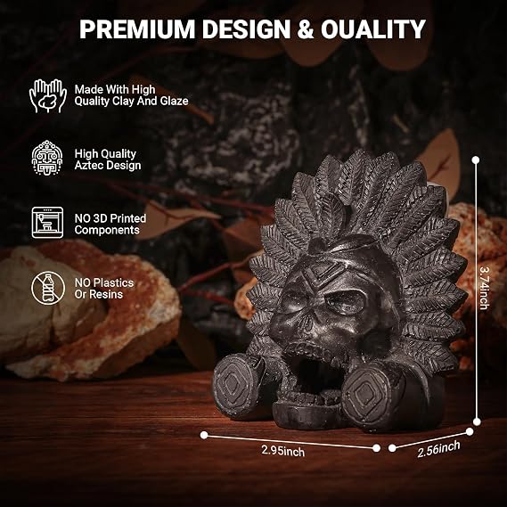 “OW” Authentic Aztec Death Whistle - Produces Loud Human-like Screams at high Decibels, Collectible Traditional Black Aztec Design