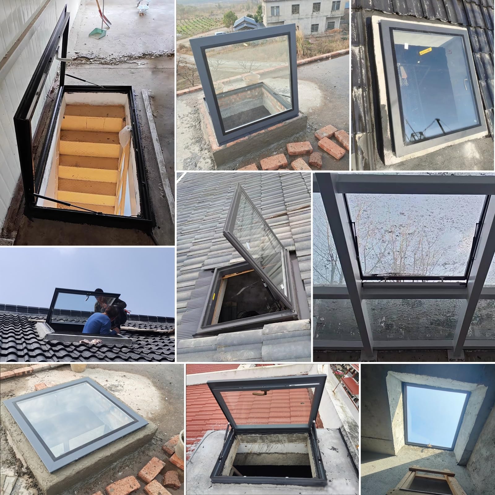Aluminiowe okno dachowe do płaskich dachów – wielokątne oglądanie (400 x 400 mm, 600 x 600 mm, 900 x 900 mm) i konstrukcja studni świetlnej (600 x 750 mm) do pomieszczeń słonecznych i dachów