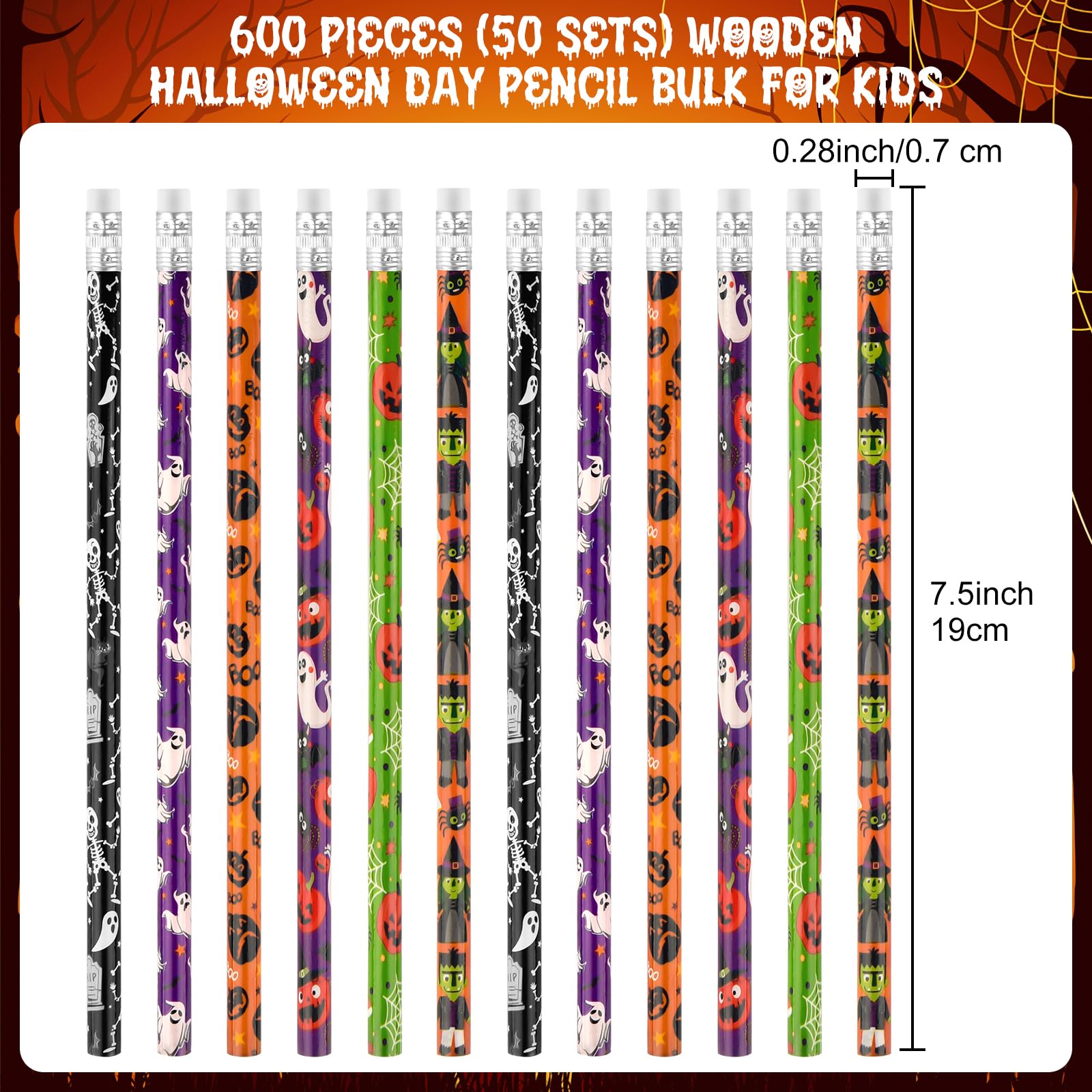 Zuazaor Matite di Halloween con Gomme per Ufficio Scuola Forniture (600)