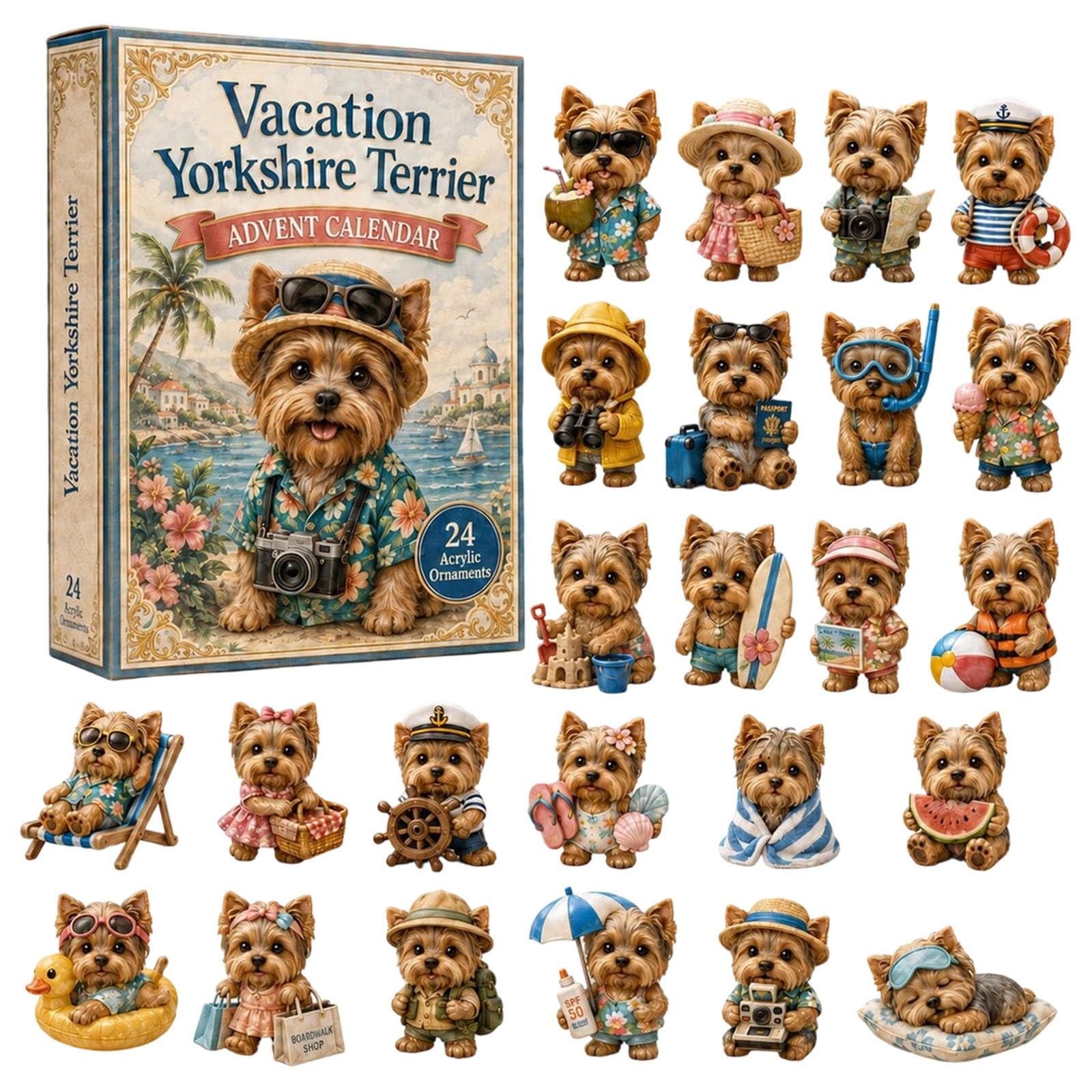 Vacation Yorkshire Terrier Advent Calendar, 24 Days Countdown Calendar