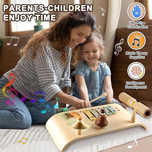 Miniatura 10 de LOOIKOOS Instrumentos musicales internacionales de madera natural para niños pequeños y niños juguetes musicales educativos ecológicos con bolsa de