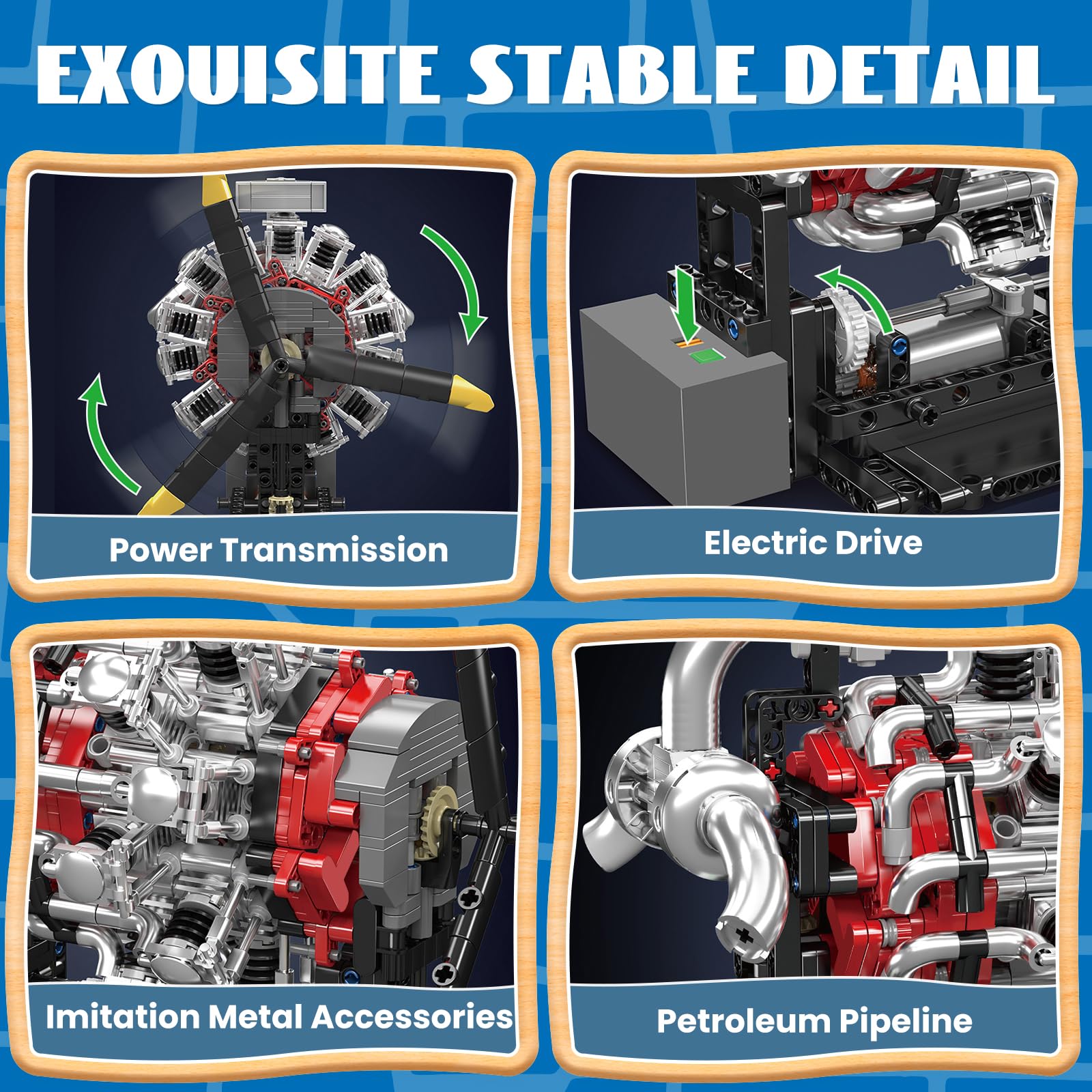 Mould King 10211 Technik Motor Bausatz Bausteine Aviation Motorbausatz Klemmbausteine Simulation Motor Flugzeug Engine Kit für Erwachsene(1147 Teile)