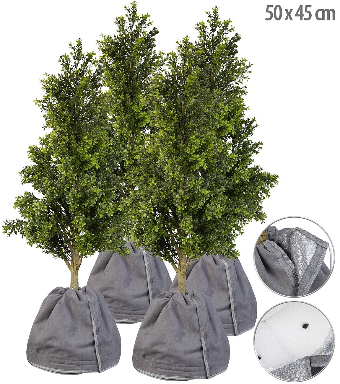 Royal Gardineer Gartenvlies: 4er-Set Thermo-Topfschutz für Pflanzen, 50x45 cm, Drainage, anthrazit (Haubenvlies, Winterschutz Hauben, Gewächshaus)