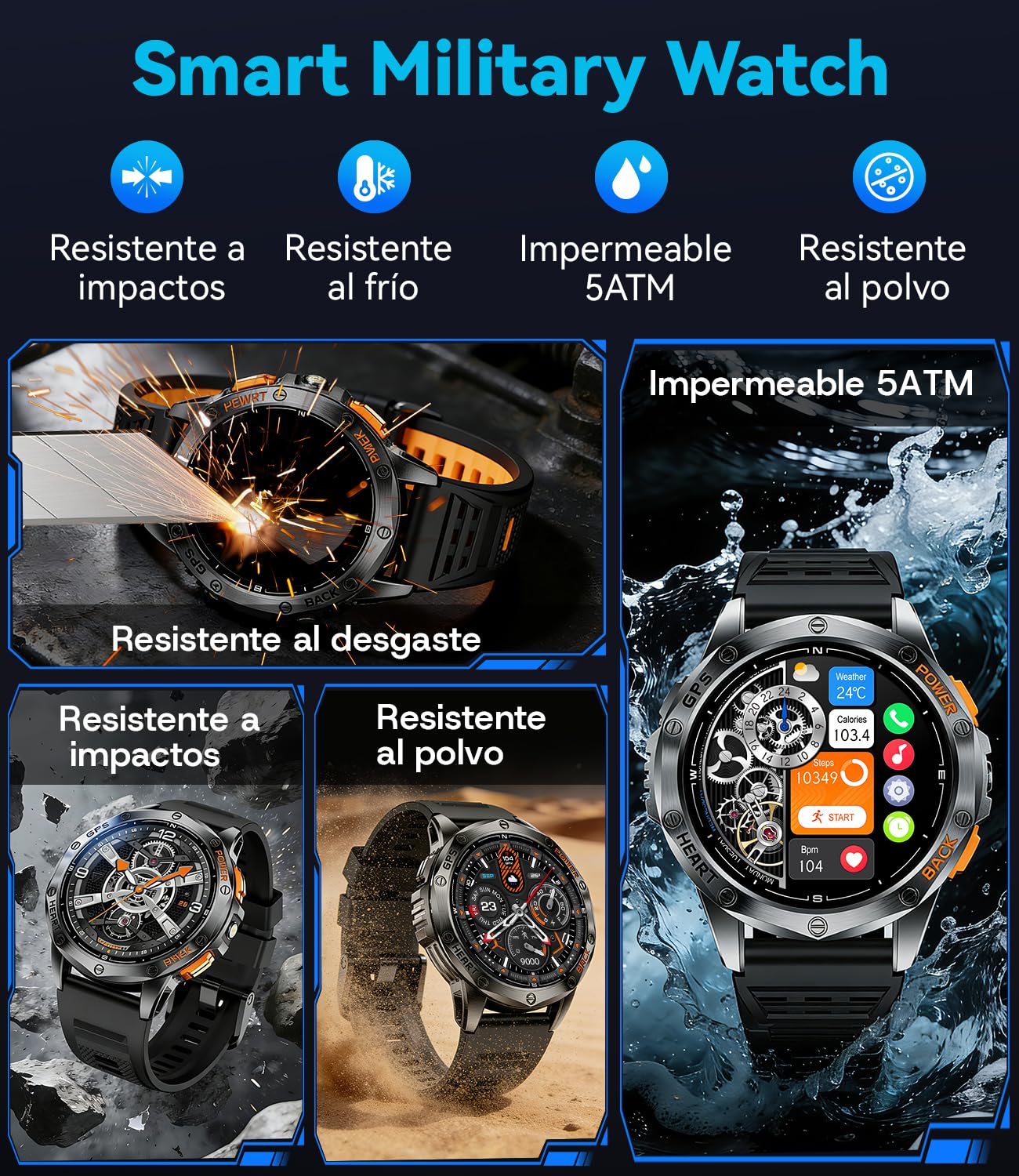 LIGE Reloj Inteligente Hombre con GPS, Brújula/Altitud/Barómetro, Linterna, Pantalla AMOLED 1,43", Batería de 20 Días, 5ATM, Llamadas Bluetooth y Monitor de Salud para Android e iOS,DM1-H