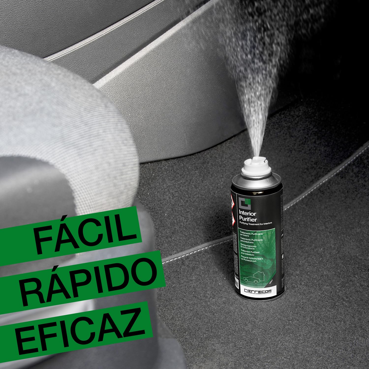 Errecom Interior Purifier, Spray Higienizante A/C y Habitáculo del Auto | Neutraliza Olores Persistentes y Contaminantes | Acción Rápida One-Shot | Aire Limpio de Larga Duración | 200 ml Menta