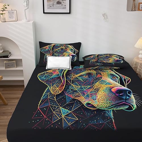 Miniatura 2 de Labrador Sábanas tamaño individual XL, sábanas para perro, sábanas y fundas de almohada estampadas de 3 piezas, sábana bajera ajustable de