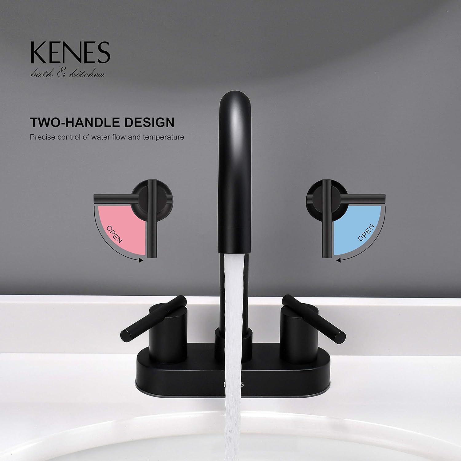 Uр Tо 50% оƒƒ KENES 4 Inch 2 Handle Lead-Free Matte Black Bathroom Sink Faucet, with Drainage Device Assembly and Two Water Supply Lines, 2-Handle Bathroom Sink Faucet, Lavatory Faucet Mixer Double Handle