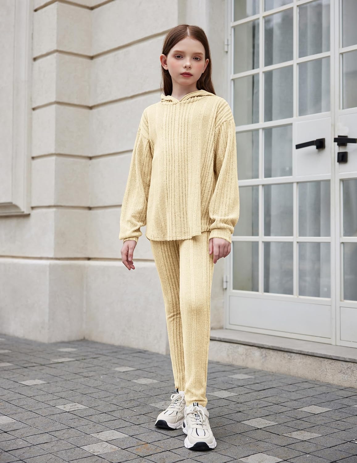 Arshiner Girl's Sweaters Set 2 Piece Outfits Rib-Knit Sweatsuits Cute Pullover Sweatshirt and Sweatpants Kids Tracksuits - Image 2