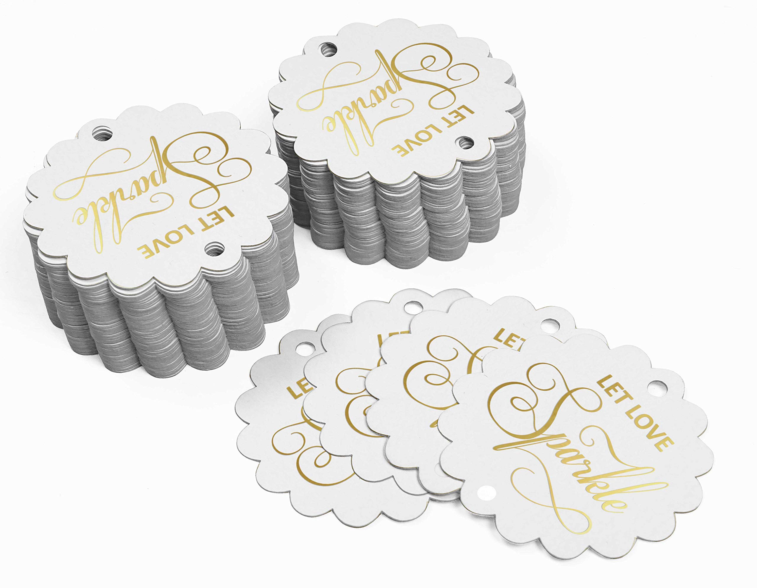 Inkdotpot Let Love Sparkle Wedding Bottle Tag Real Gold Foil Favor Hang Tags Pack Of 100, White, 100 Gold Foil Tags - Image 3