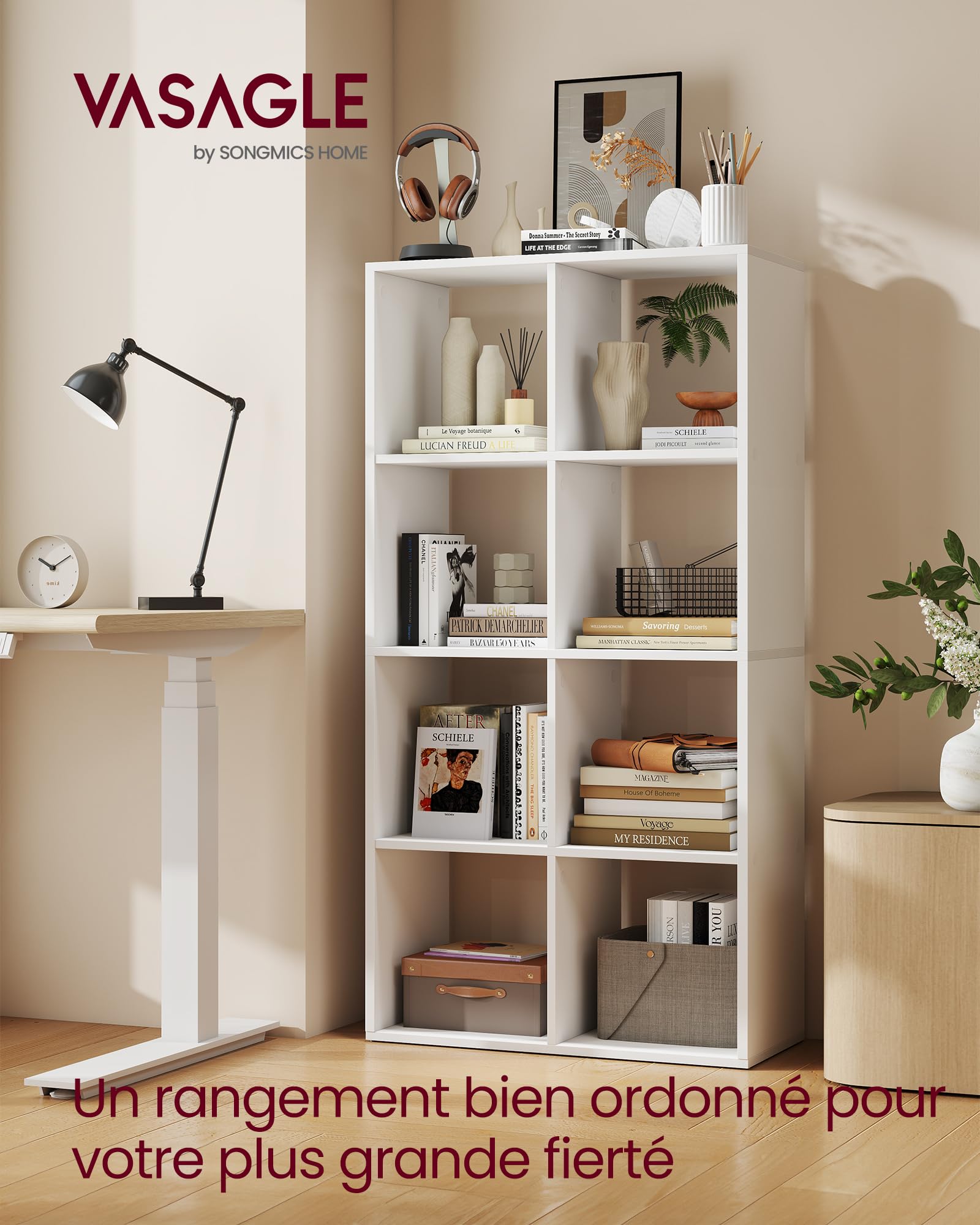 VASAGLE Custos Collection - Bibliothèque, Meuble de Rangement, avec Compartiments Ouverts, pour Salon, Chambre, Bureau, Étagère sur 4 Niveaux, 30 x 66,4 x 130,2 cm, Blanc Nuage LBC408WB01
