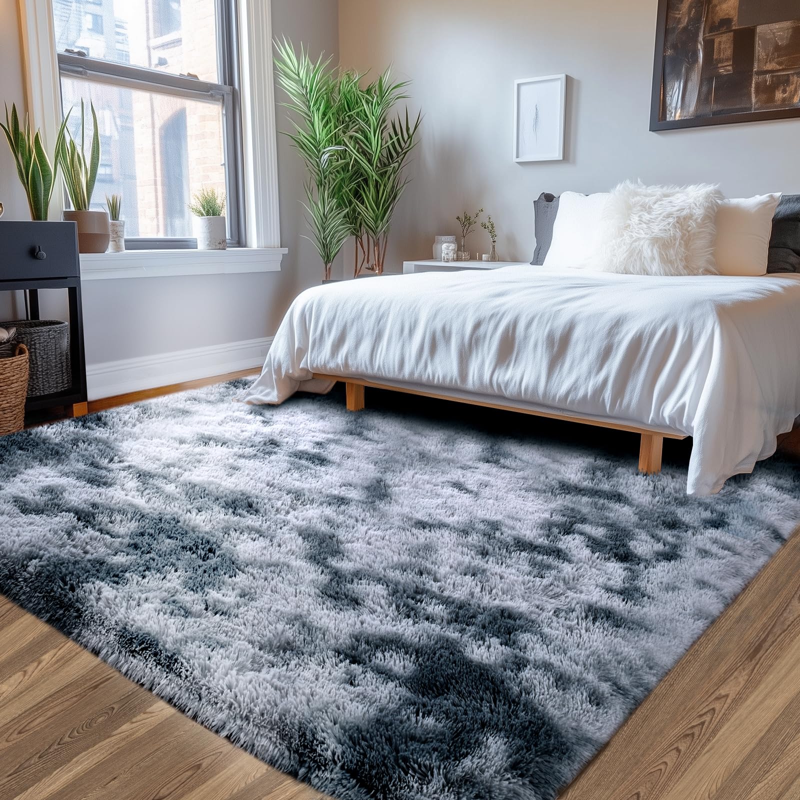 Tapis pelucheux pour salon : Tapis pelucheux à poils longs pour salon, chambre à coucher, chambre d'enfant – Tapis pelucheux doux et pelucheux pour salon, chambre à coucher, chambre d'enfant (gris