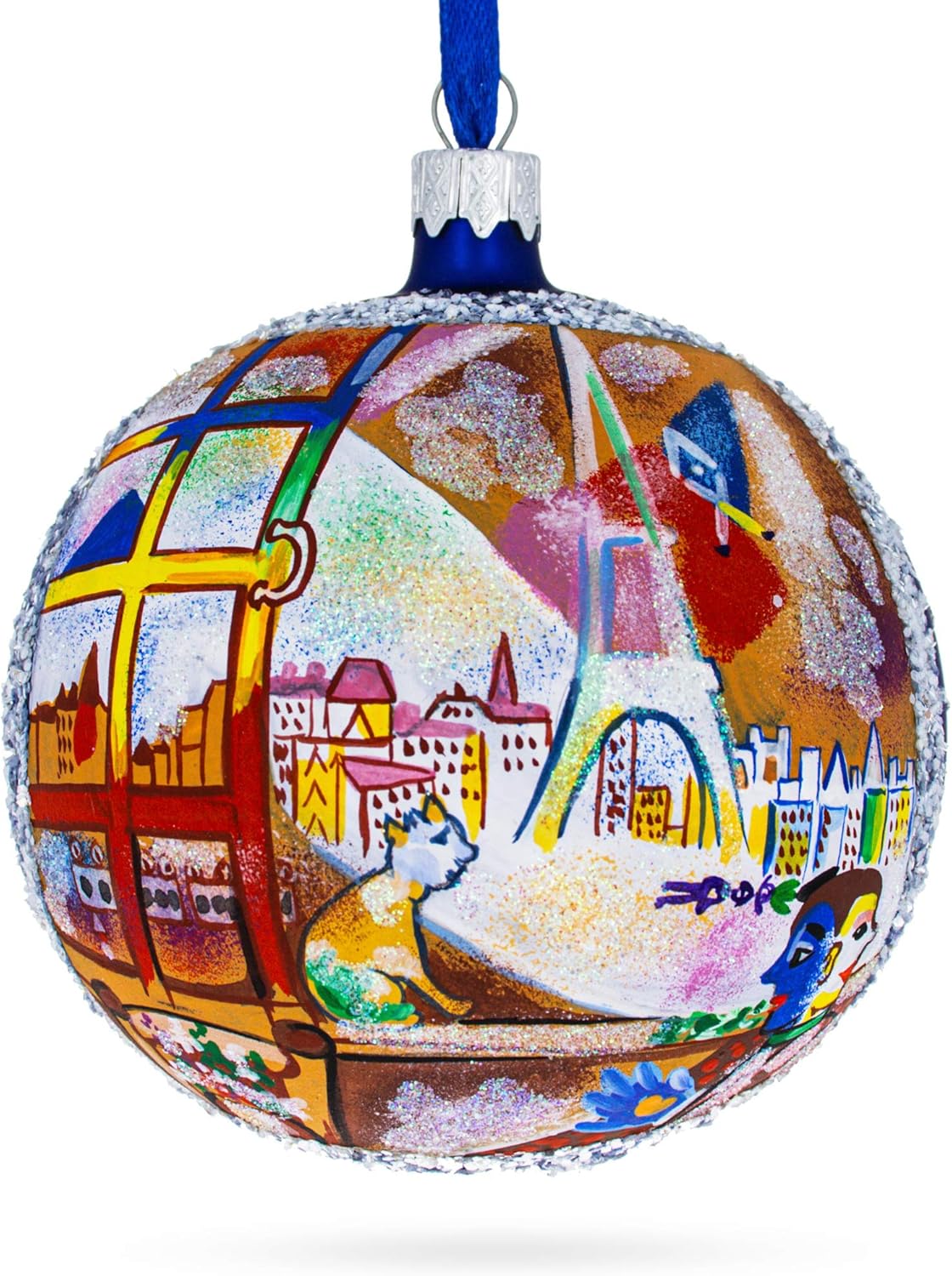 1913 'Paris Through The Window' by Marc Chagall Artistic Glass Ball Christmas Ornament 4 Inches