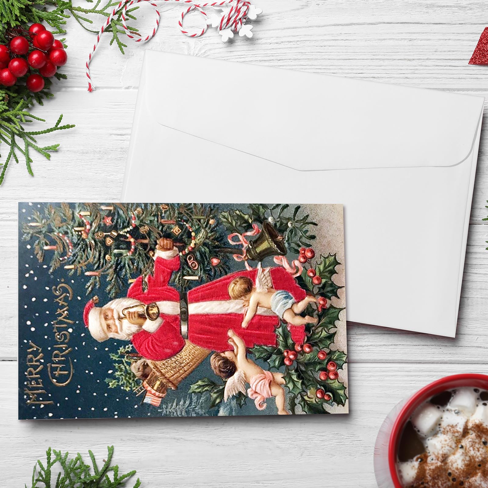 Jetec 200 Stück Vintage Weihnachtskarten Weihnachtskarten Weihnachten Urlaub Grußkarten Set mit 200 Weihnachtskarten und 200 Umschlägen Weihnachtskarten mit Umschlägen, 20 Designs, 10.2 cm x 15.2 cm