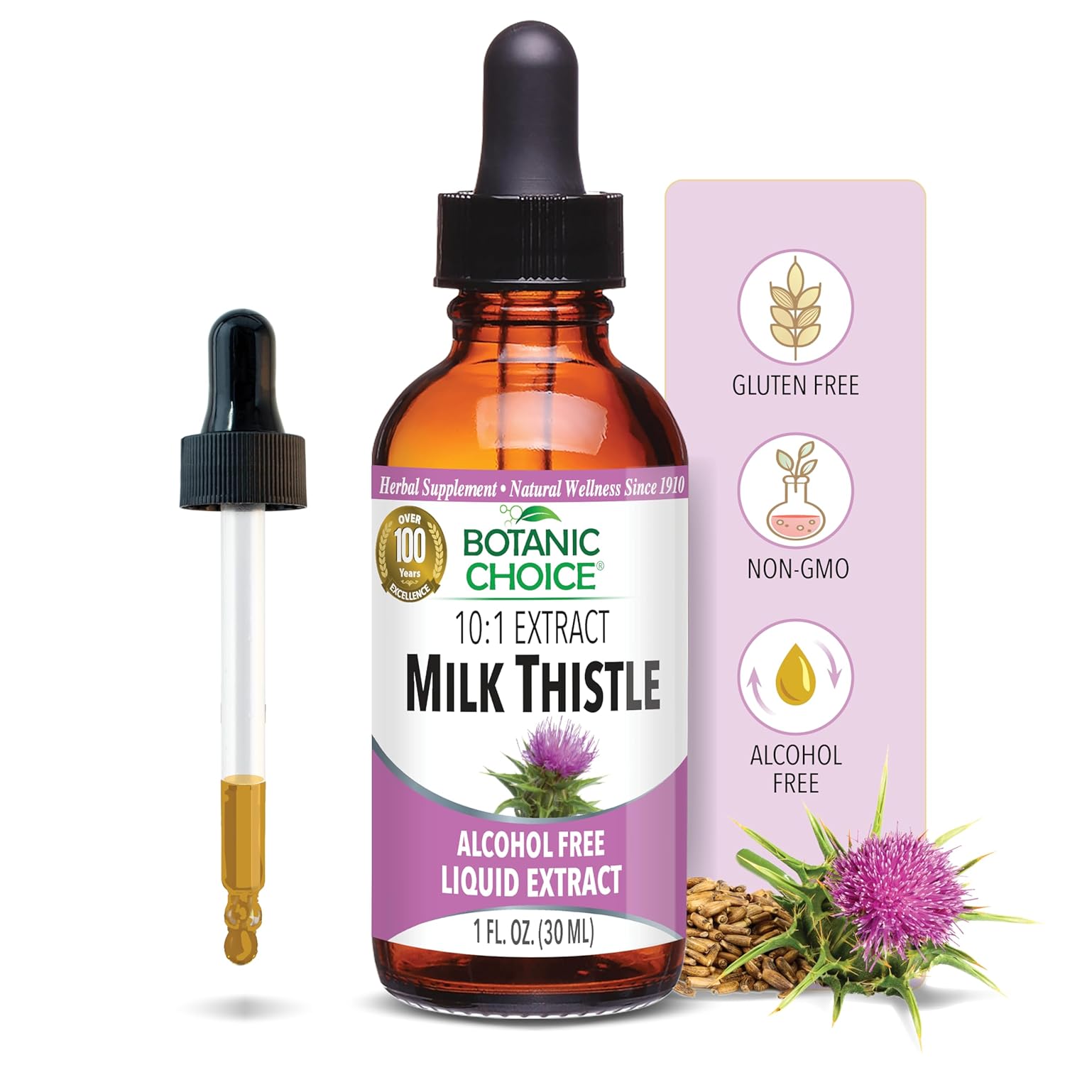 Extrato Líquido de Cardo Mariano Botanic Choice, Sem Álcool, Sem Glúten, Ação Rápida - Suporte Tradicional ao Fígado, 30g