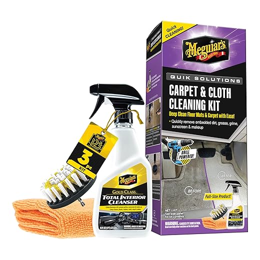 Meguiar's Carpet & Cloth Kit,This Car Care Kit includes a Premium Fabric & Carpet Cleaner and Accessories,A Plush Microfiber Towel and 4” Drill Brush Attachment to Thoroughly Clean Interiors, Kit