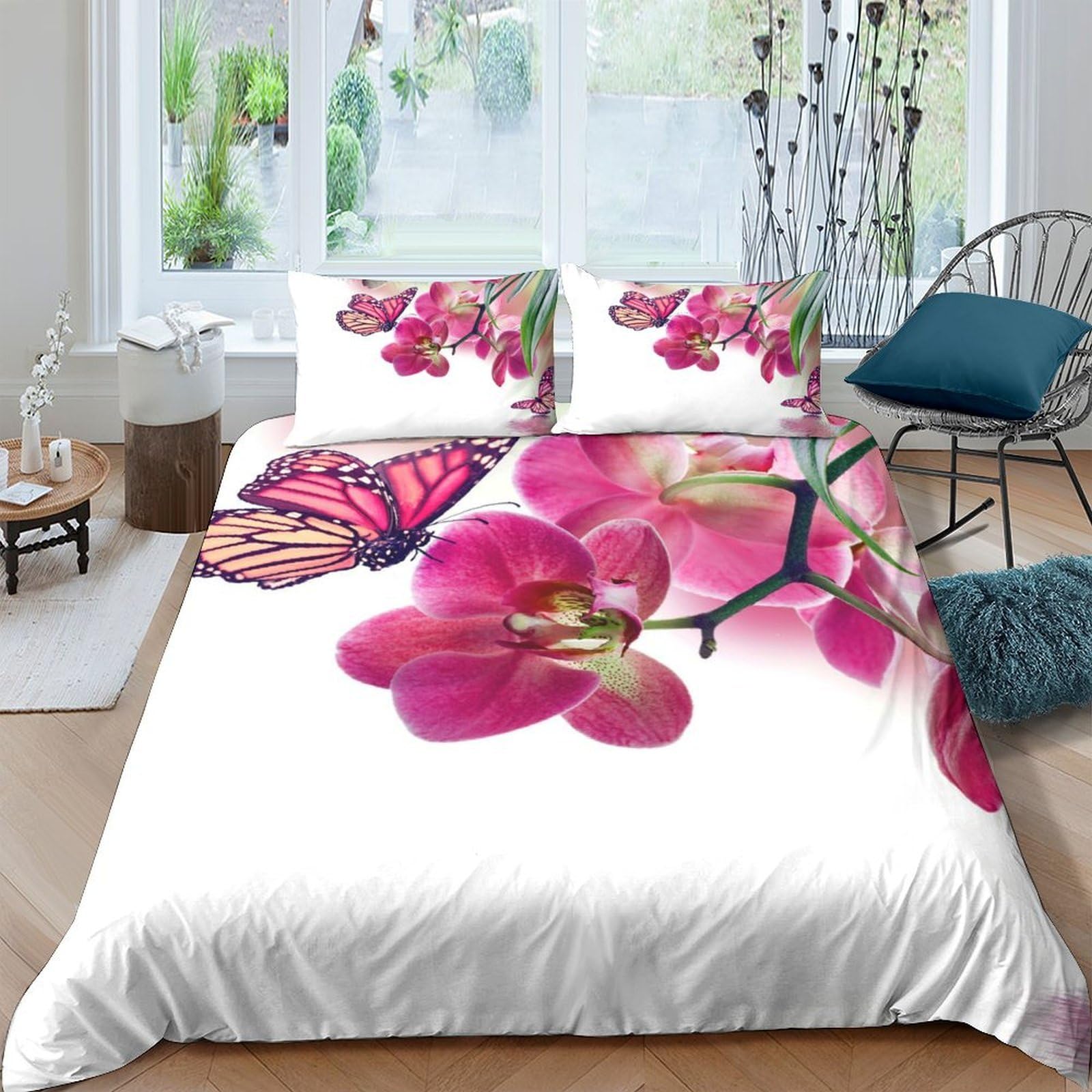 Ctjqhvkz Style-8 3D Printed Pink Orchid Butterfly Fitted Sheet Microfiber Soft Bed Cover For Bedroom Guest Room Decor Easy Care Single（135X200cm）