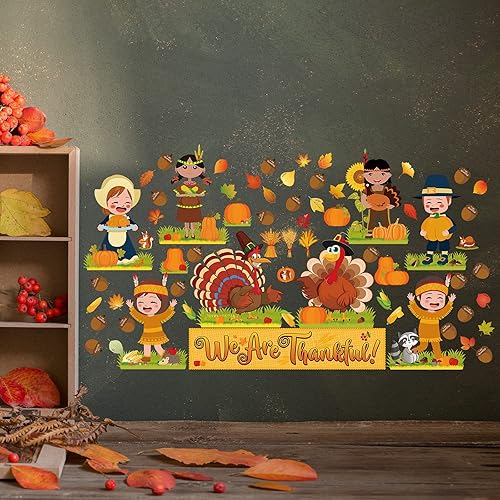 Miniatura 7 de Juego de 64 tablones de anuncios de Acción de Gracias, otoño, otoño, decoración de tablón de anuncios con texto en inglés "We are Thankful", juego