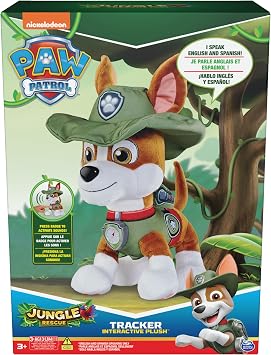 Paw Patrol Talking Tracker 12-Inch Tall Interactive Plush Toy with Music, Sounds and Bilingual Phrases Stuffed Animals, Kids Toys for Ages 3 and up