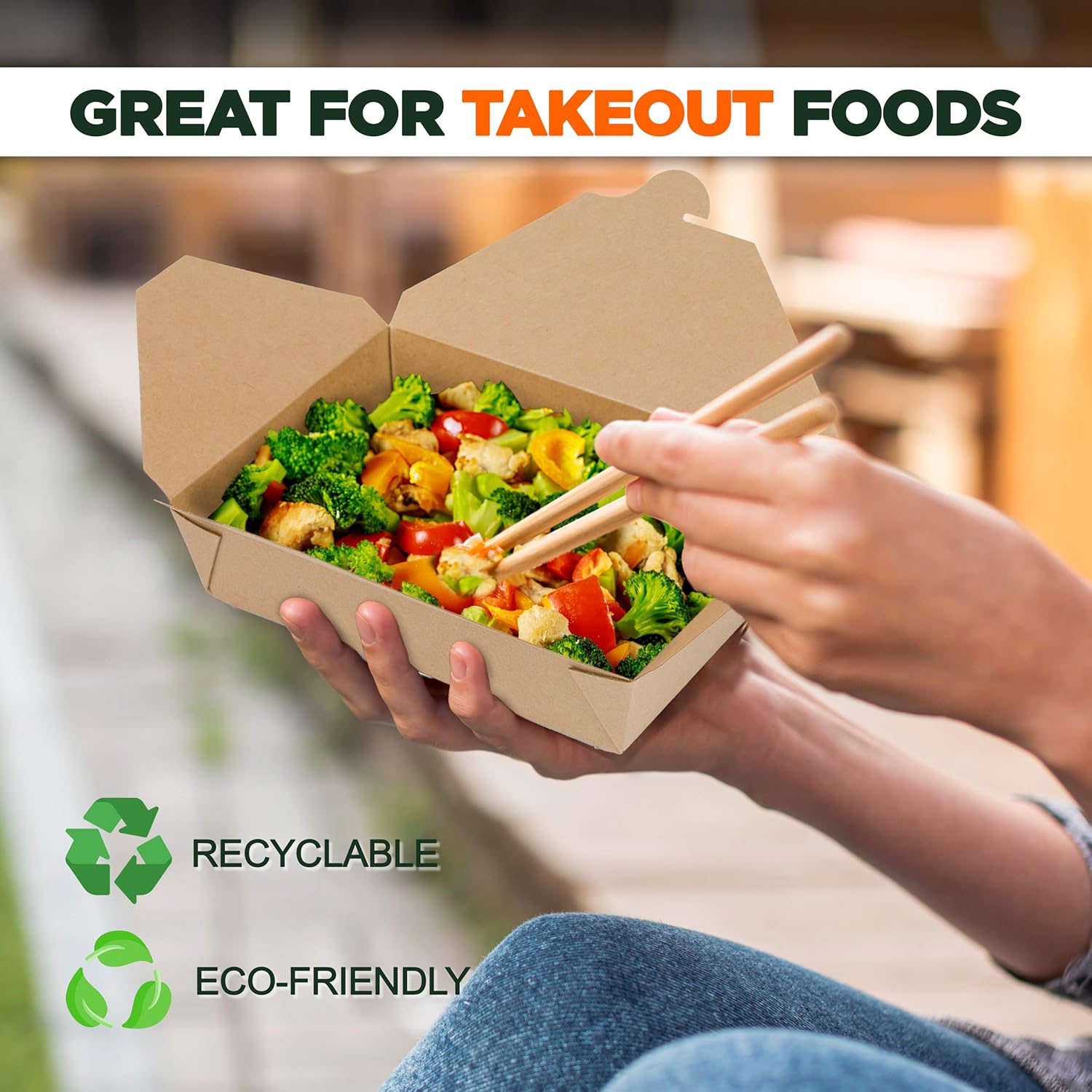 Fit Meal Prep 200 Pack 54 oz Disposable Take Out Containers Microwaveable Kraft Paper To Go Boxes