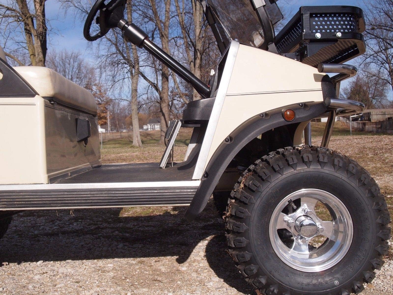Huskey Pack of 4 Club Car DS 1993+ Golf Cart Fender Flares for Front and Rear Wheels with Side Reflectors-Rigid Molded Plastic and Self-Tapping Screws for Gas/Electric Models.