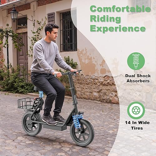 Miniatura 18 de NAVIC Scooter eléctrico con doble suspensión/frenado, motor de 350 W/500 W, 19/22 mph, rango máximo de 22/27 mi, scooter E plegable para adultos