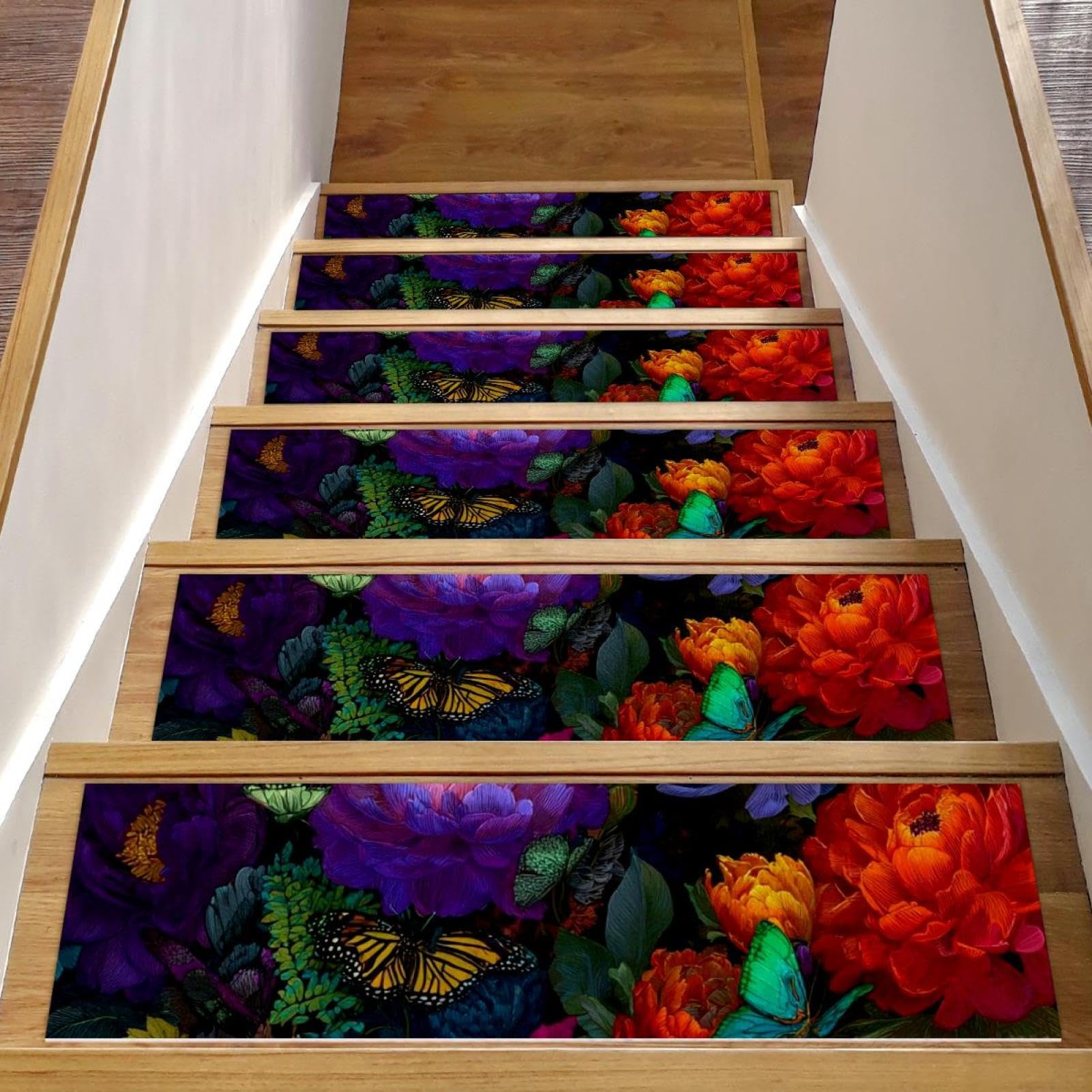Tapis d'escalier antidérapants lot de 15 pour marches en bois intérieur à motif fleurs 20x76 cm